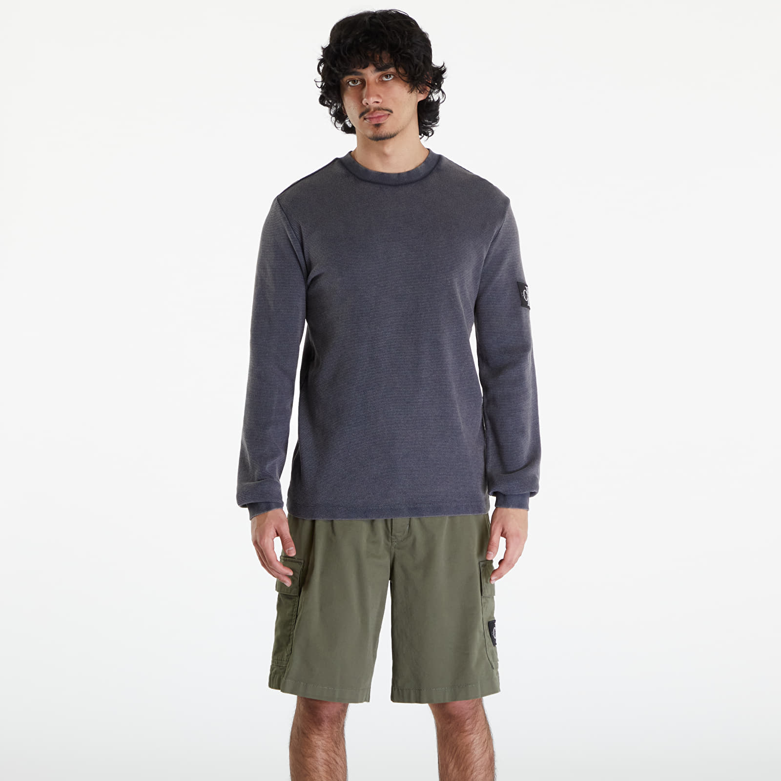 Hoodies and sweatshirts  Calvin Klein Jeans Badge Waffle Sweatshirt Washed Black