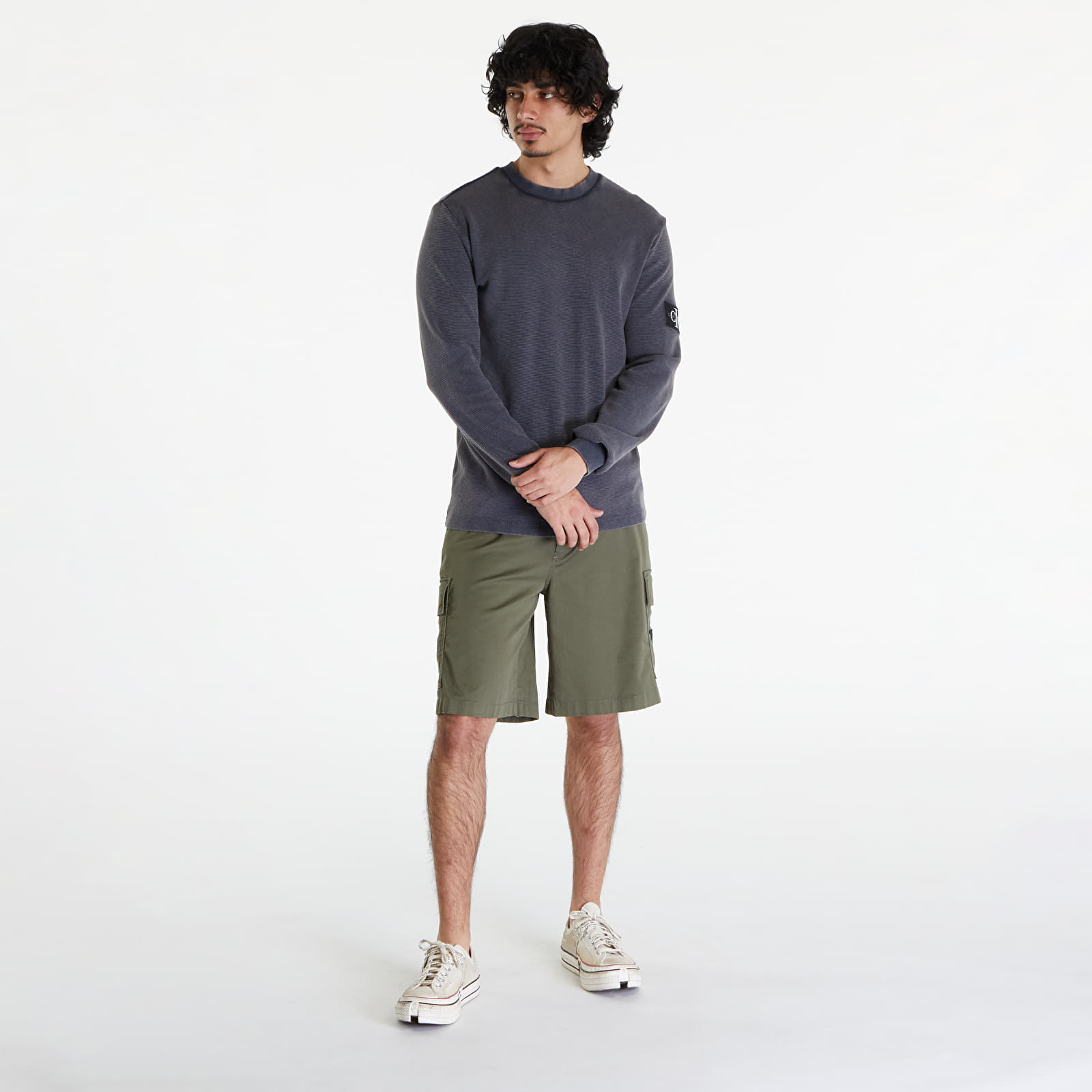 Hoodies and sweatshirts  Calvin Klein Jeans Badge Waffle Sweatshirt Washed Black