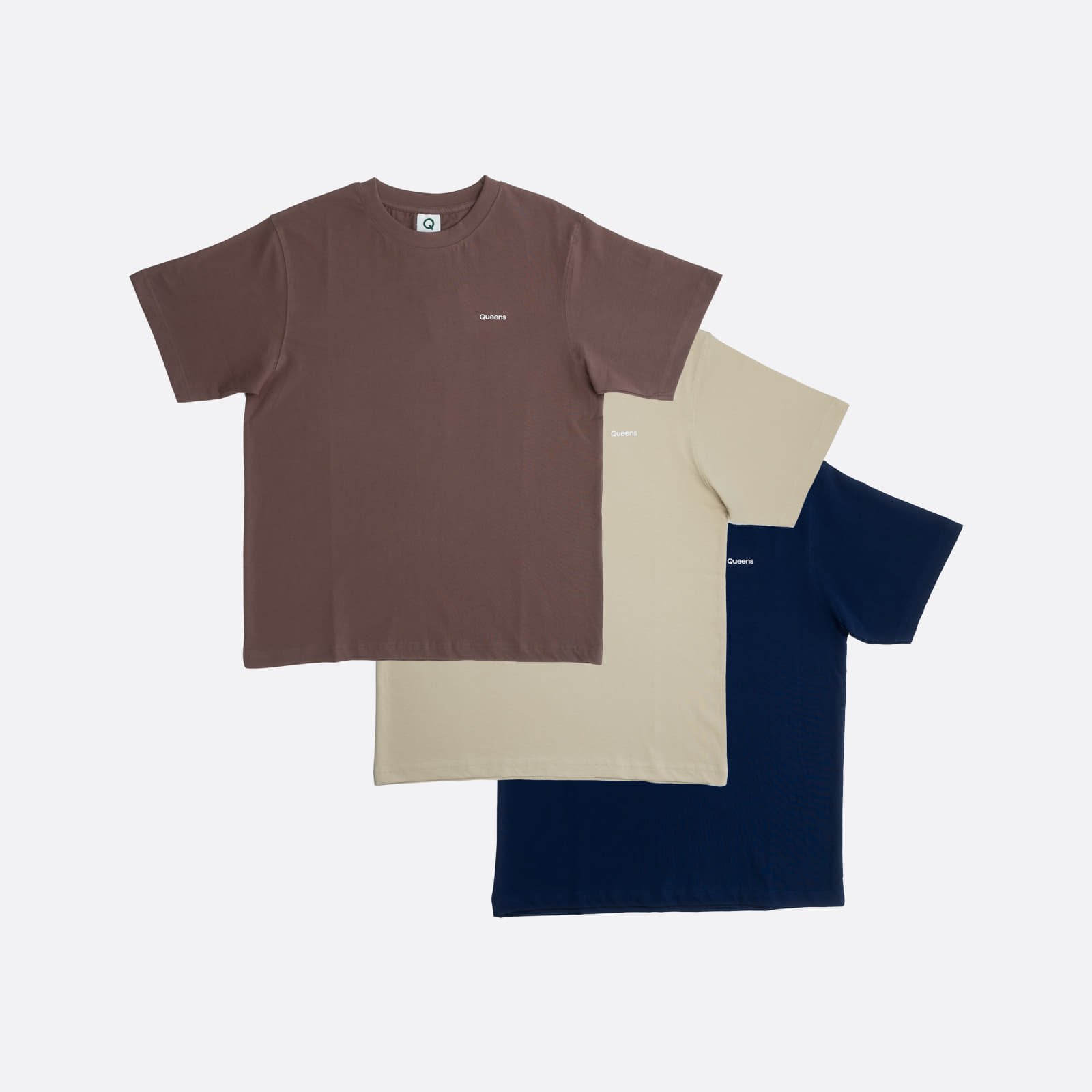 Camisetas Queens 3-Pack Men’s Essential Contrast Print Mauve/ Sand/ Navy