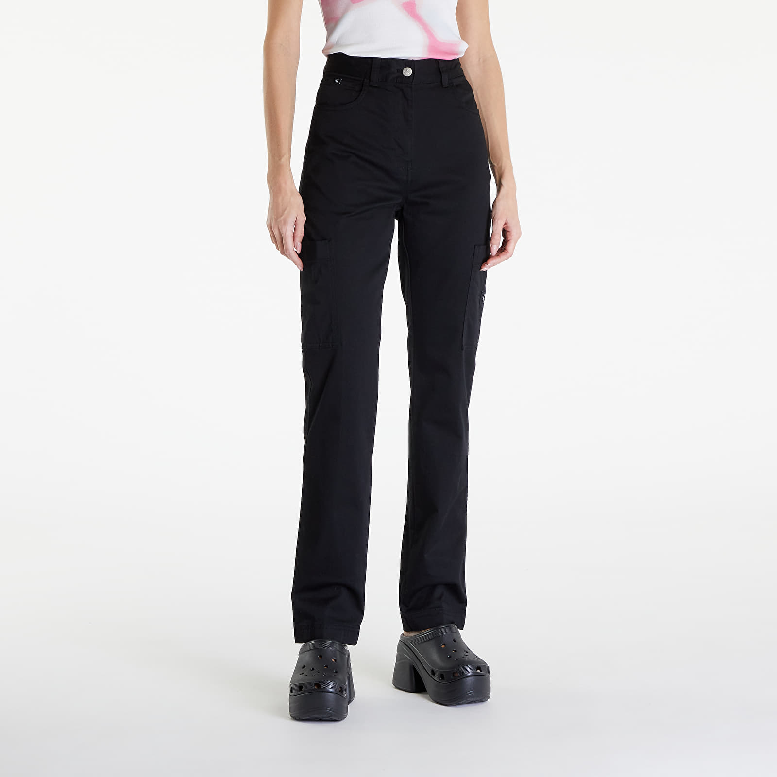 Kavbojke in hlače Calvin Klein Jeans Woven Label High Rise Straight Pant Black