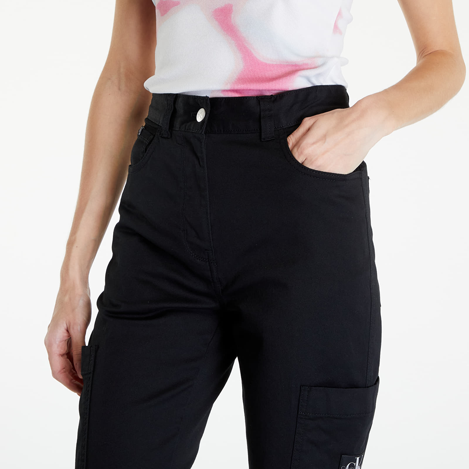 Kavbojke in hlače Calvin Klein Jeans Woven Label High Rise Straight Pant Black