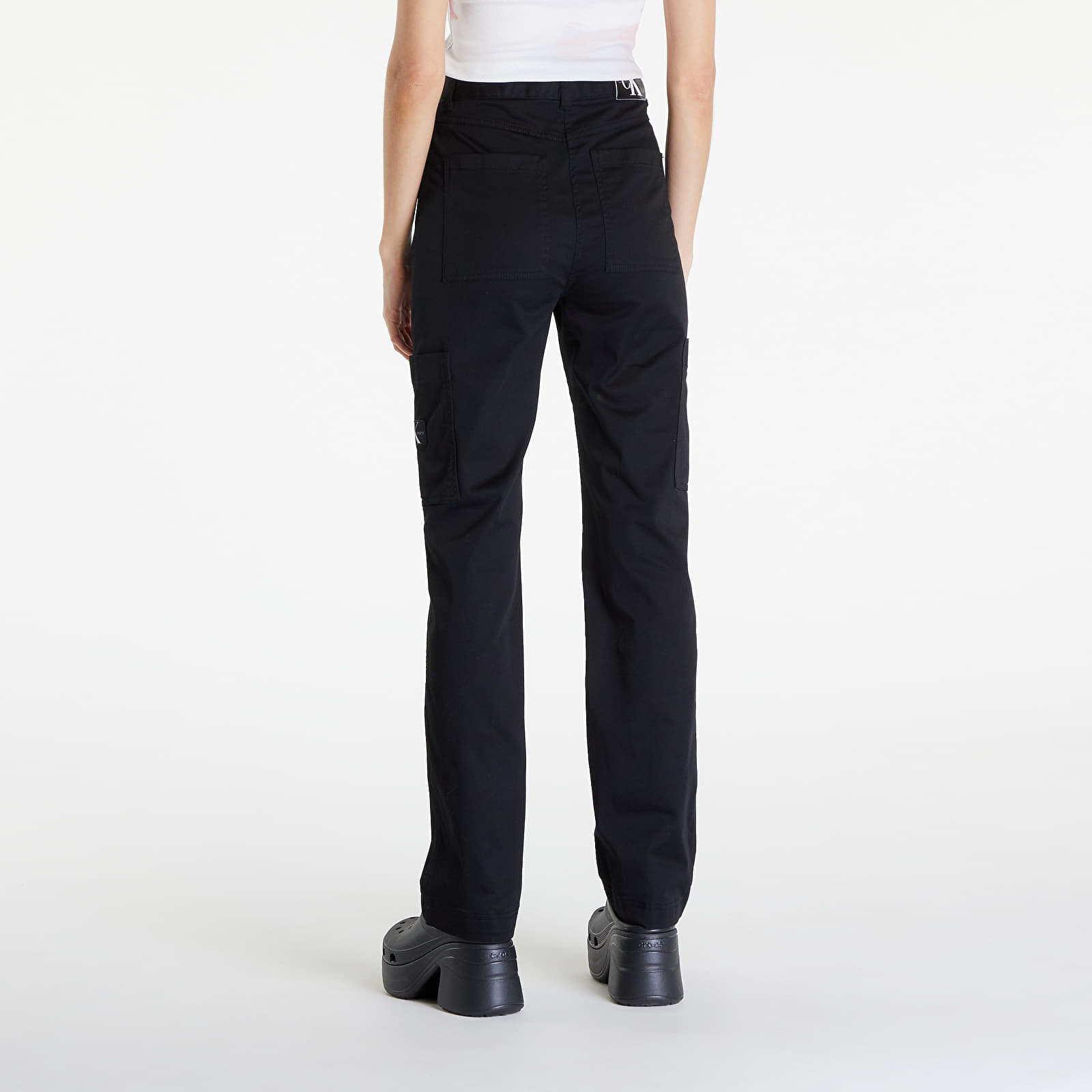 Kavbojke in hlače Calvin Klein Jeans Woven Label High Rise Straight Pant Black