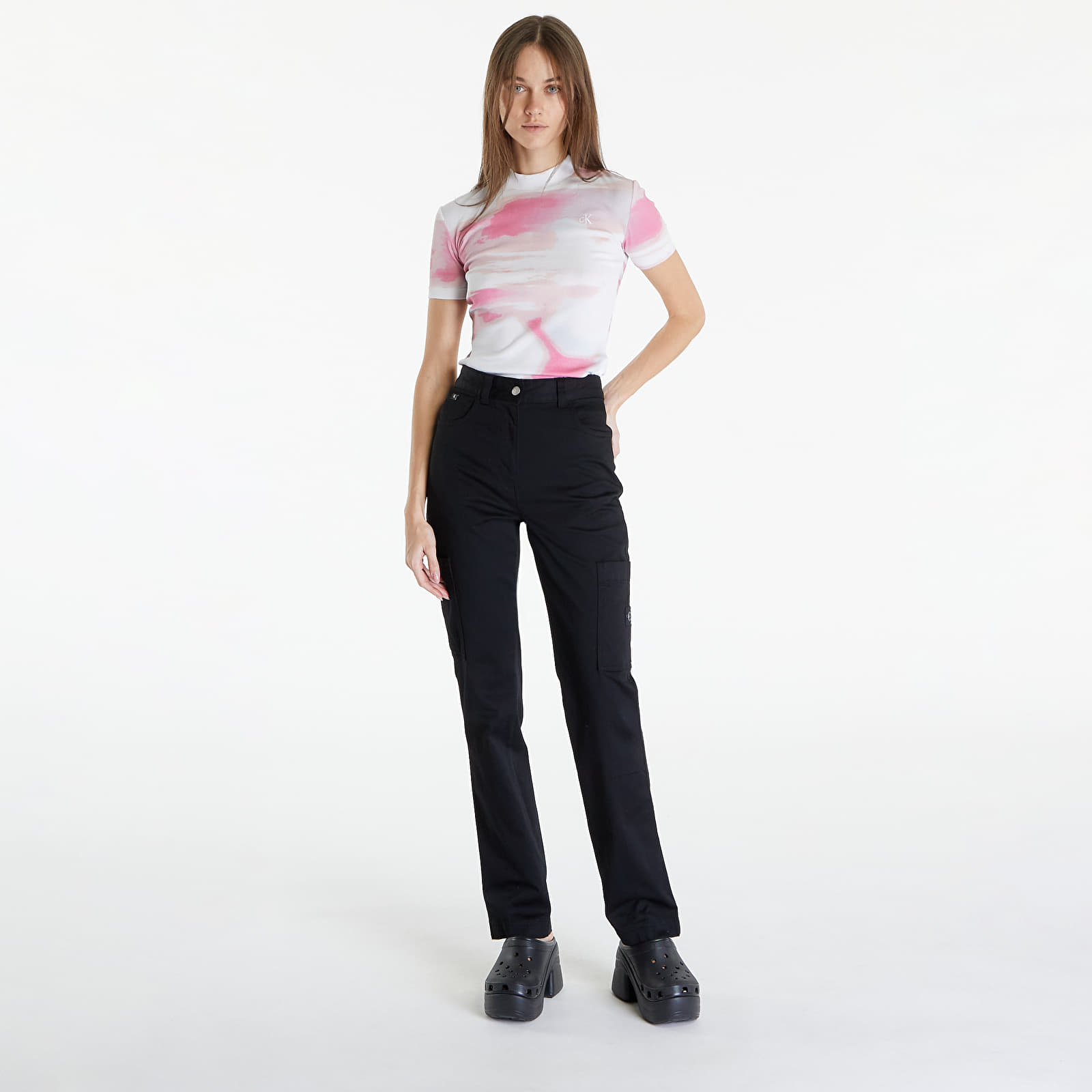 Kavbojke in hlače Calvin Klein Jeans Woven Label High Rise Straight Pant Black