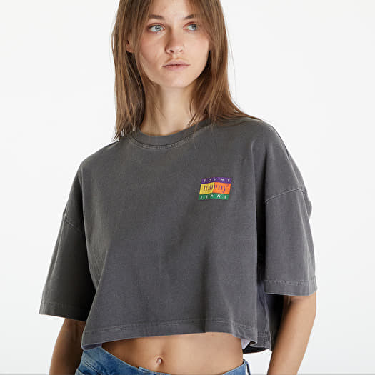 T shirts Tommy Jeans Oversized Cropped Summer Flag Tee Black Queens