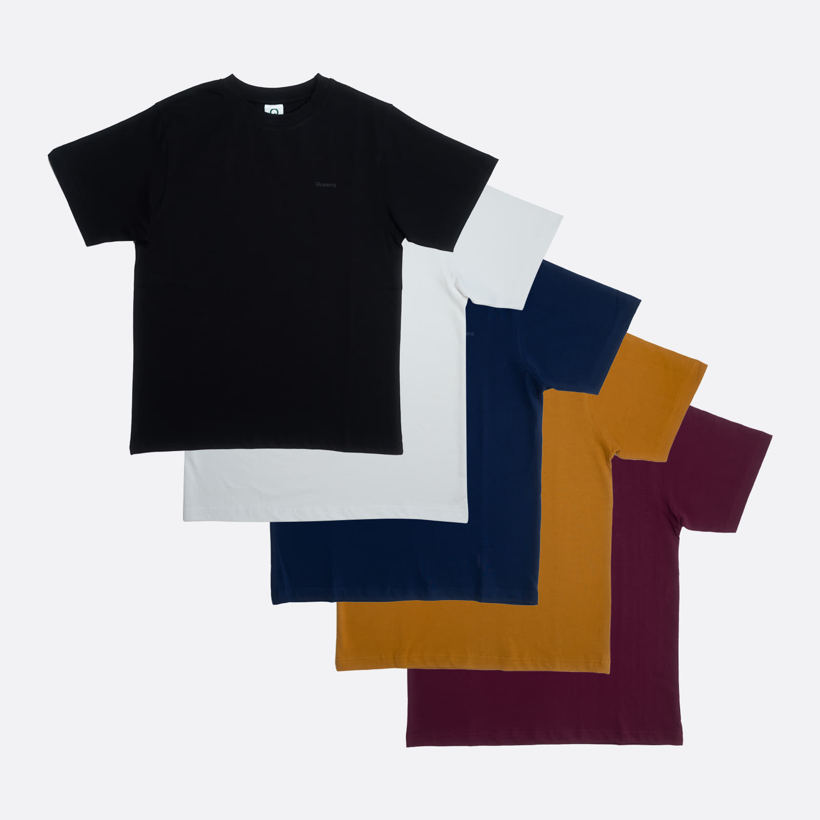 Tricouri Queens 5-Pack Men’s Essential Tonal Print Black/ White/ Navy/ Mustard/ Bordeaux