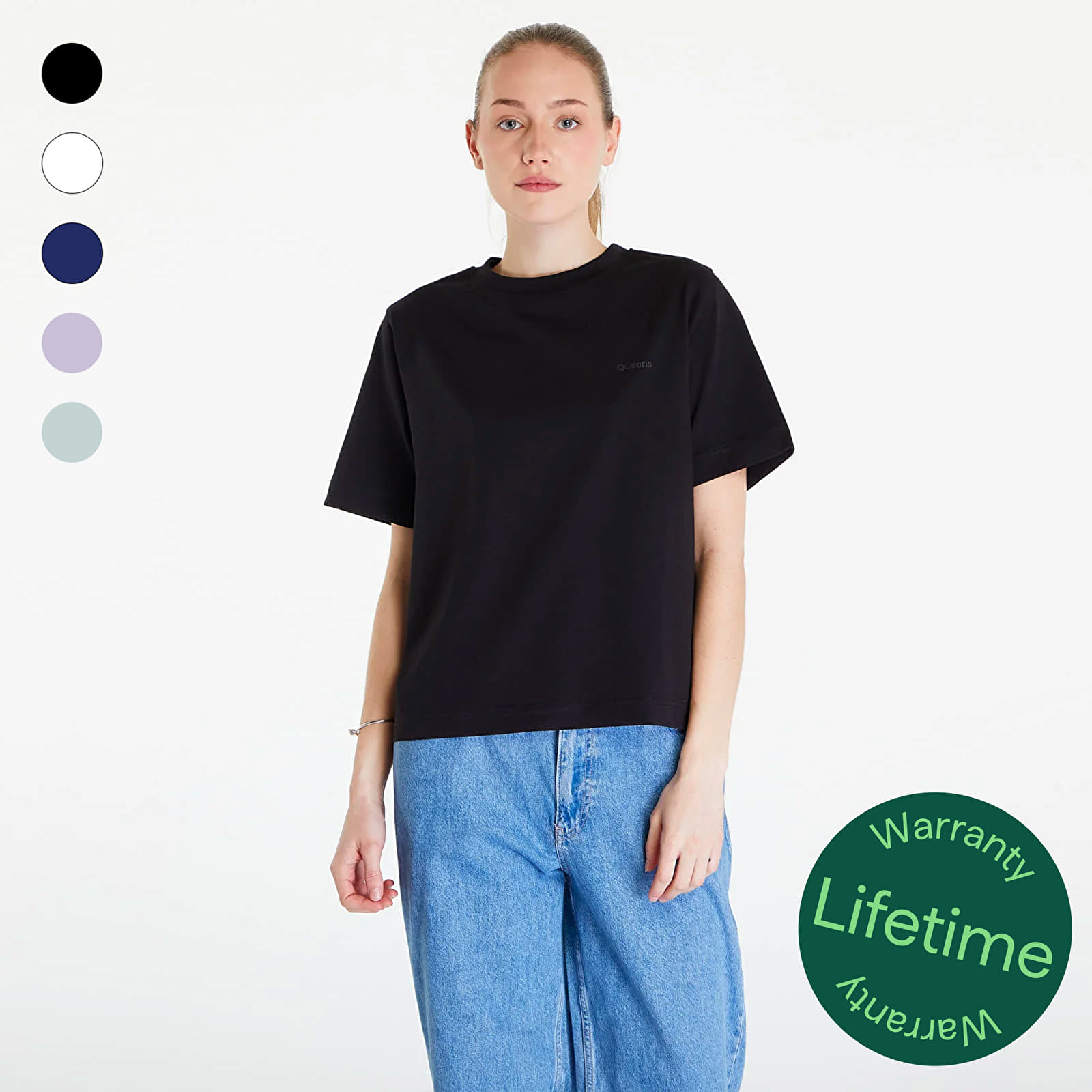 Tricouri Queens 5-Pack Women's Essential Tonal Print Black/ White/ Navy/ Lavander/ Leaf