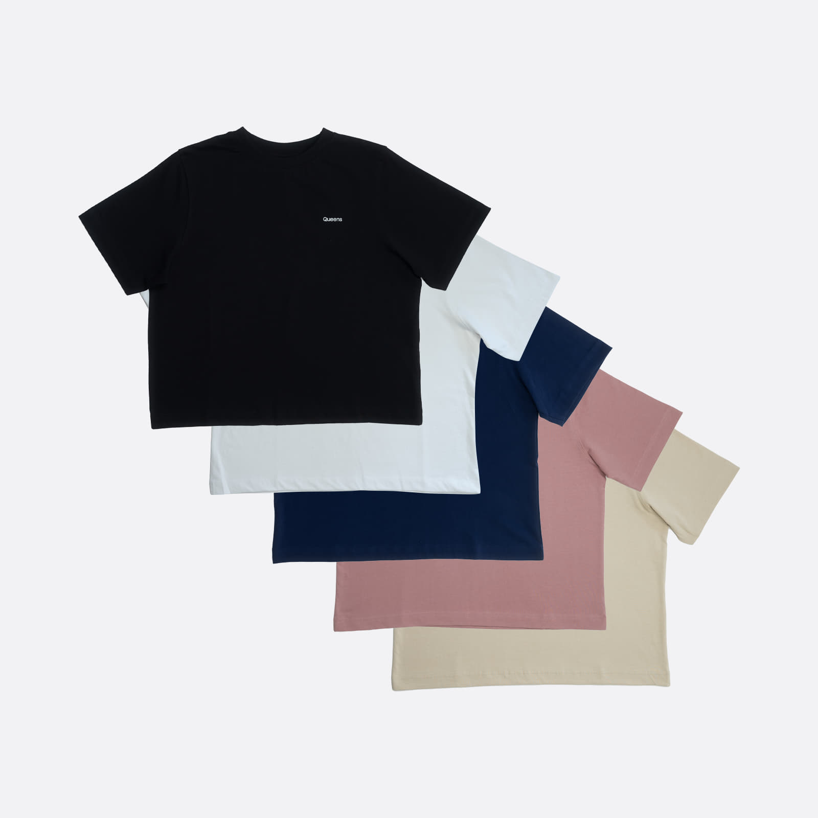 Majice Queens 5-Pack Women's Essential Contrast Print Black/ White/ Navy/ Pink/ Sand