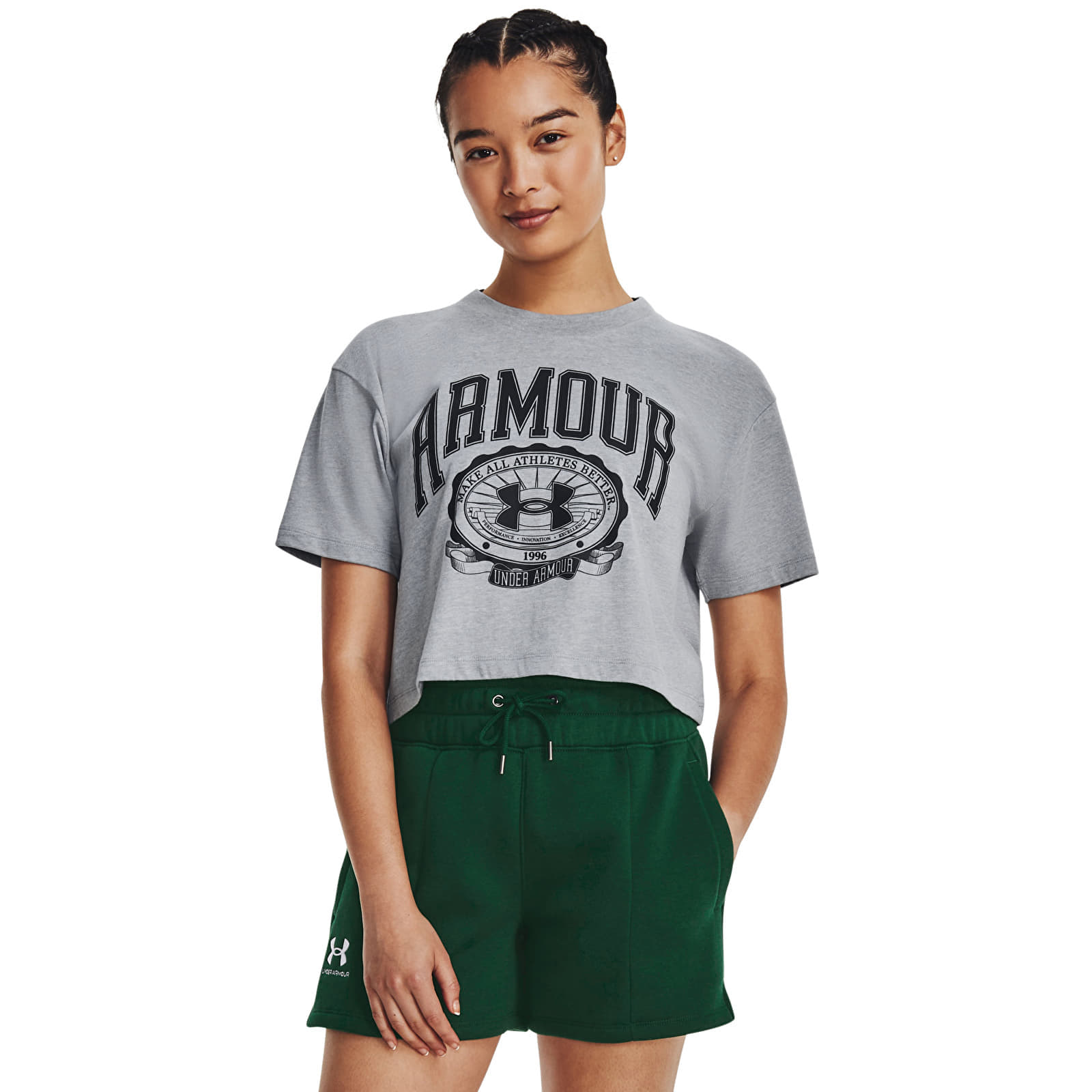 Tricou Under Armour Collegiate Crest Crop Ss Steel Light Heather