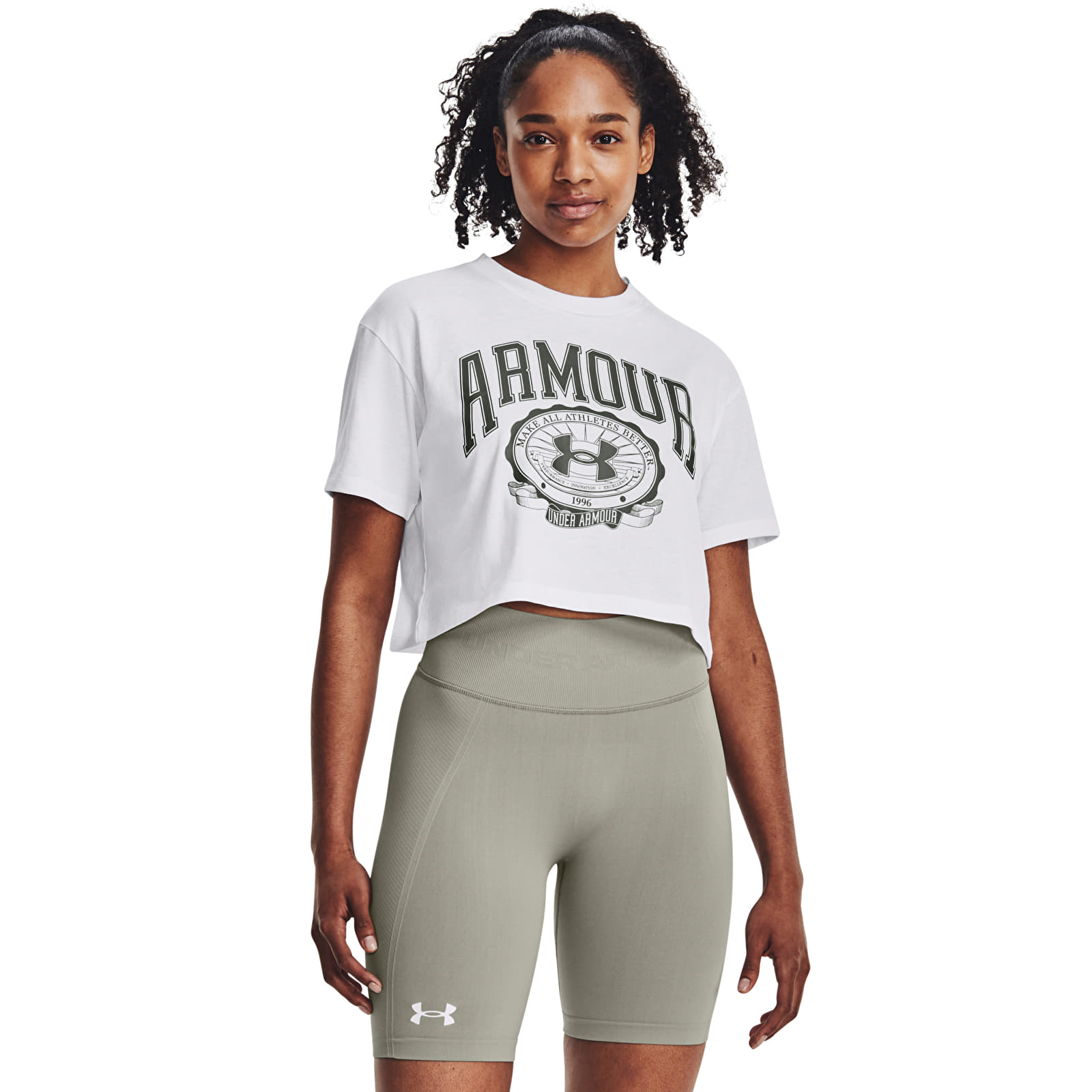 Magliette Under Armour Collegiate Crest Crop Ss White