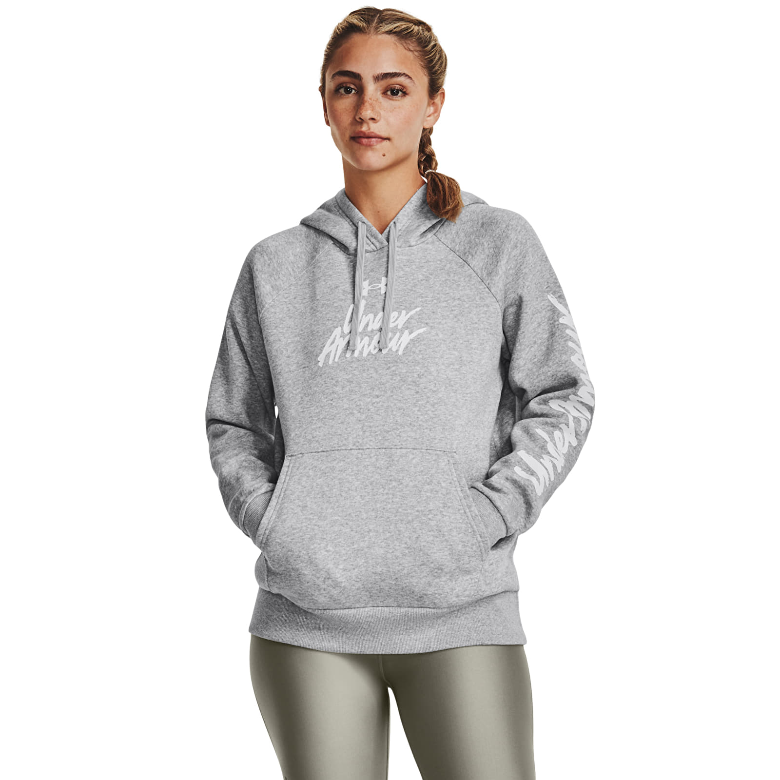 Dukserice Under Armour Rival Fleece Graphic Hdy Mod Gray Light Heather