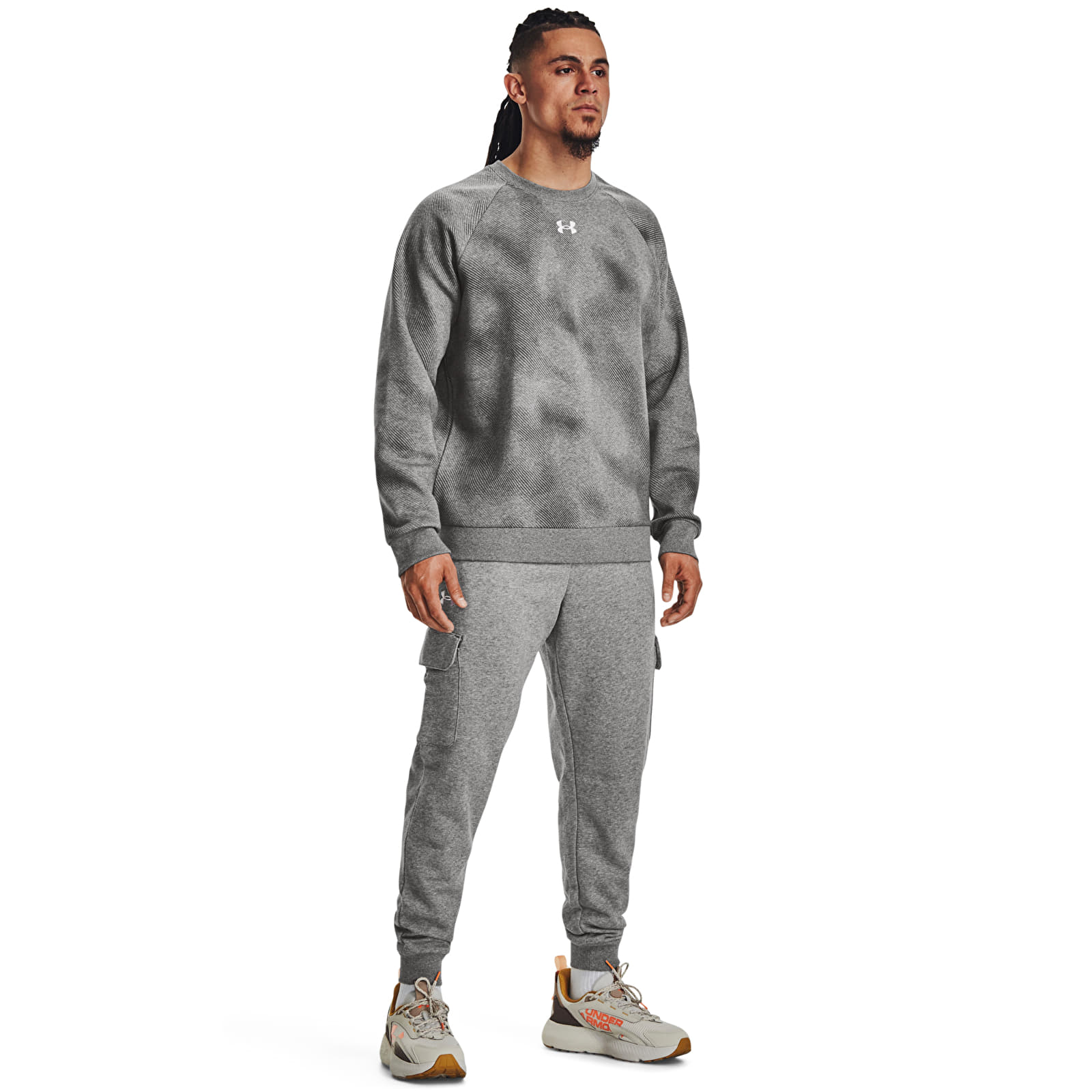 Sudaderas Under Armour Rival Fleece Printed Crew Castlerock Light Heather