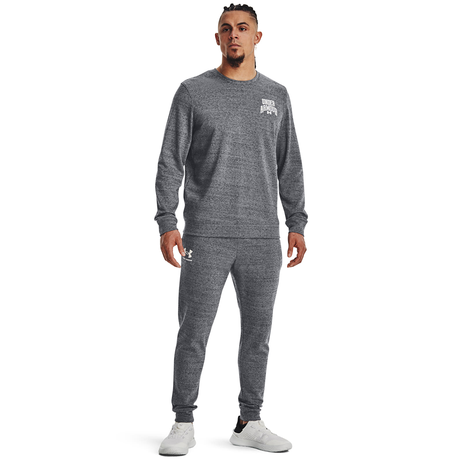 Kapuutsikud ja kampsunid Under Armour Rival Terry Graphic Crew Pitch Gray Full Heather