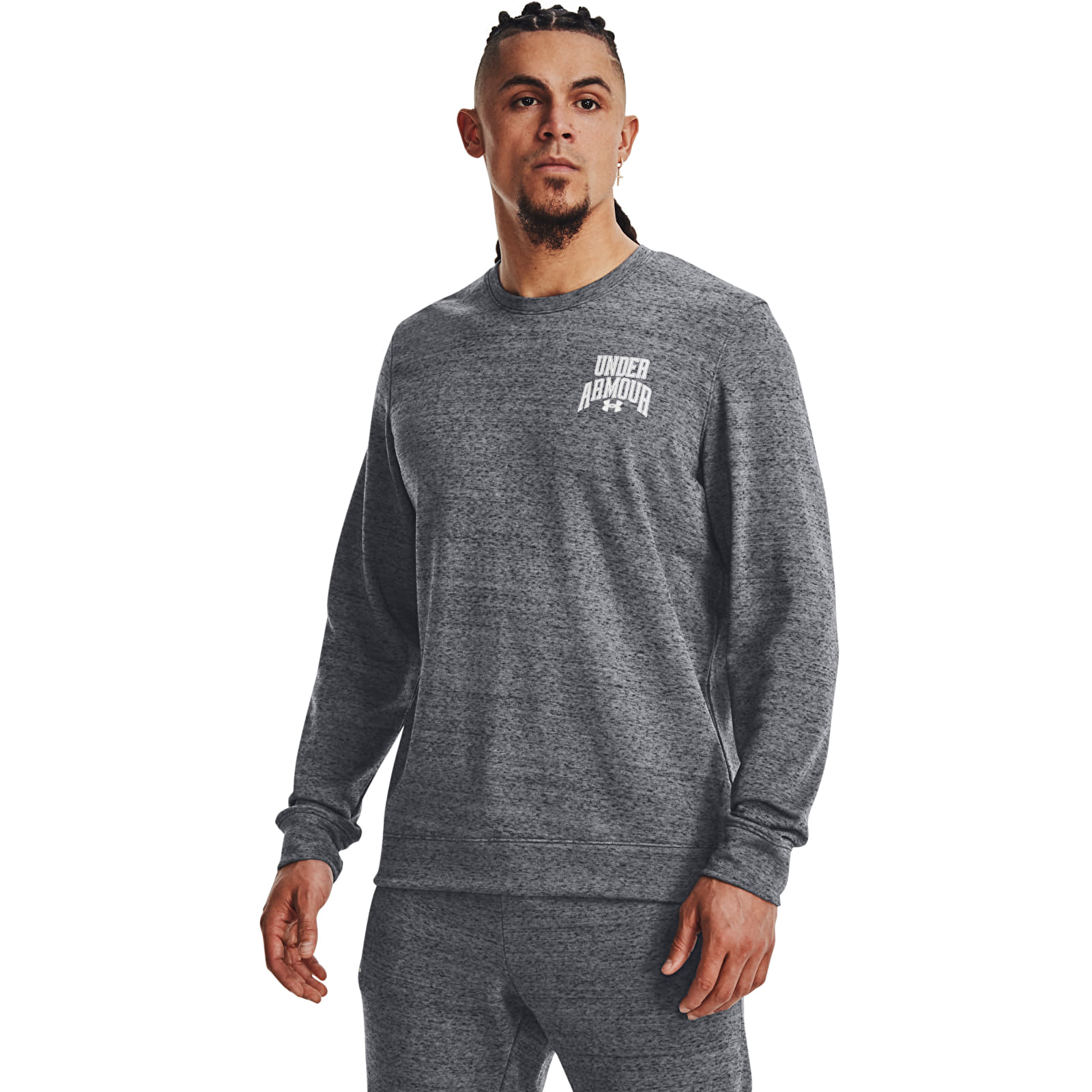 Kapuutsikud ja kampsunid Under Armour Rival Terry Graphic Crew Pitch Gray Full Heather