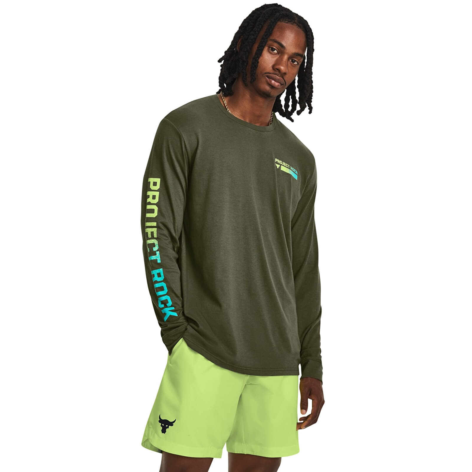 T-krekli Under Armour Project Rock Brahma Ls Marine Od Green