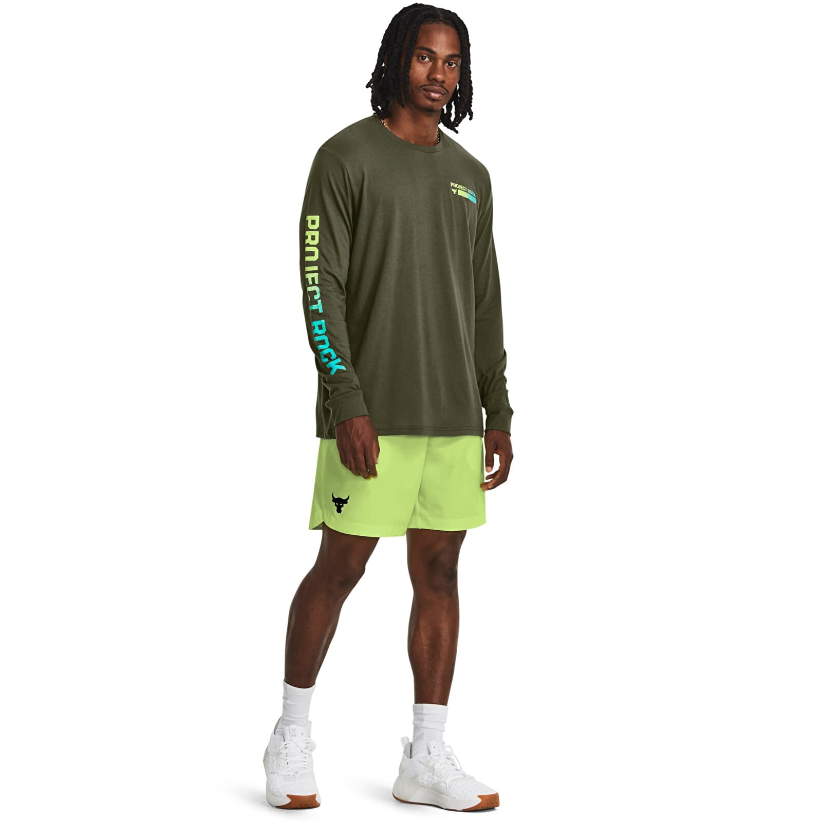 T-krekli Under Armour Project Rock Brahma Ls Marine Od Green