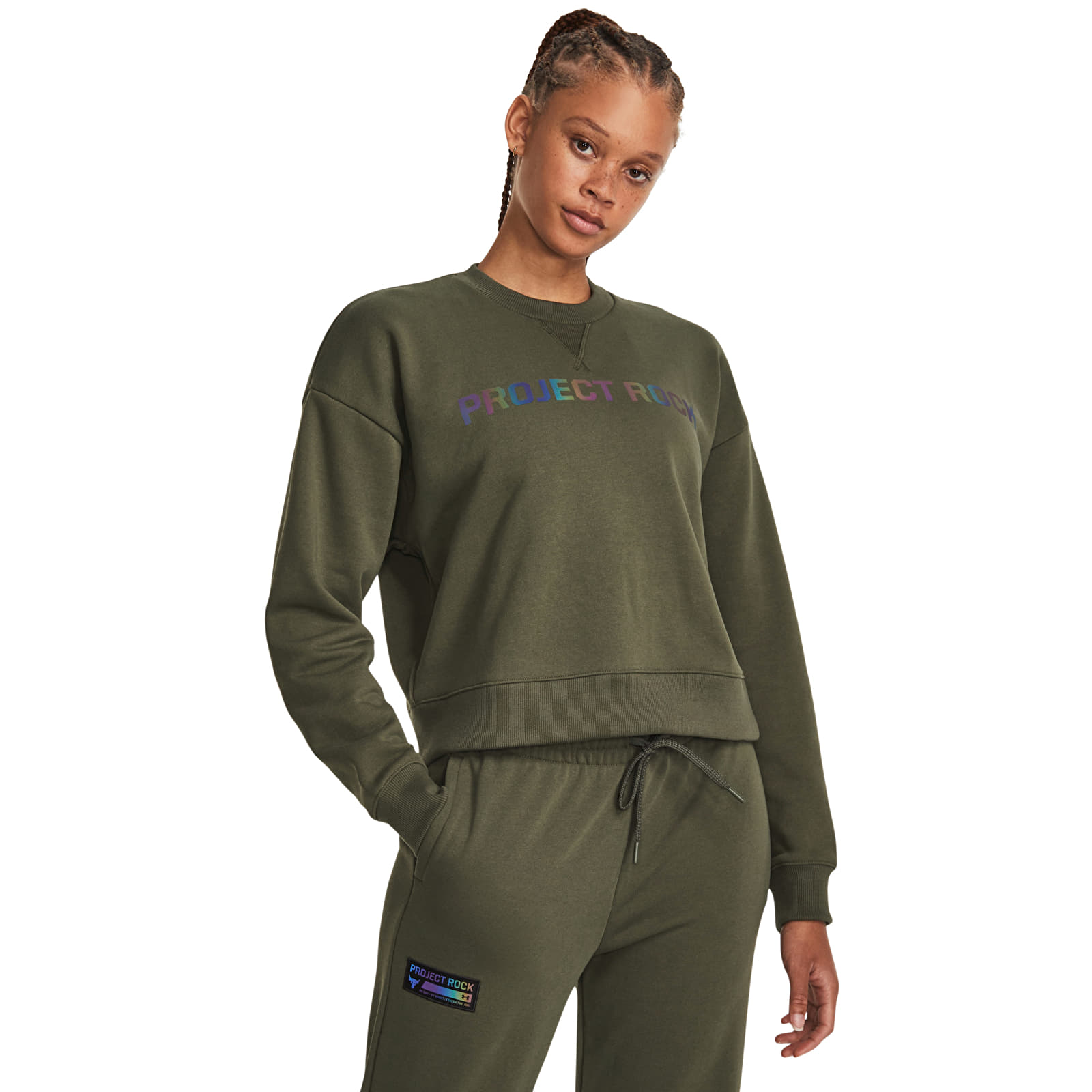 Суичърти Under Armour Project Rck Hw Leg Day Crew Marine Od Green
