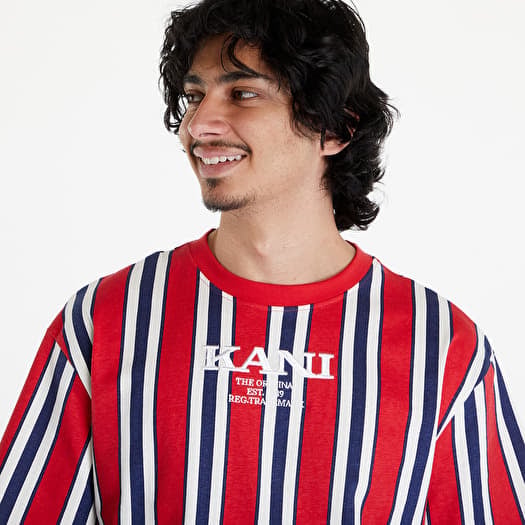 KARL KANI ORIGINAL STRIPES TEE – Maglietta Oversize A Righe, Girocollo, 100% Cotone, Rossa