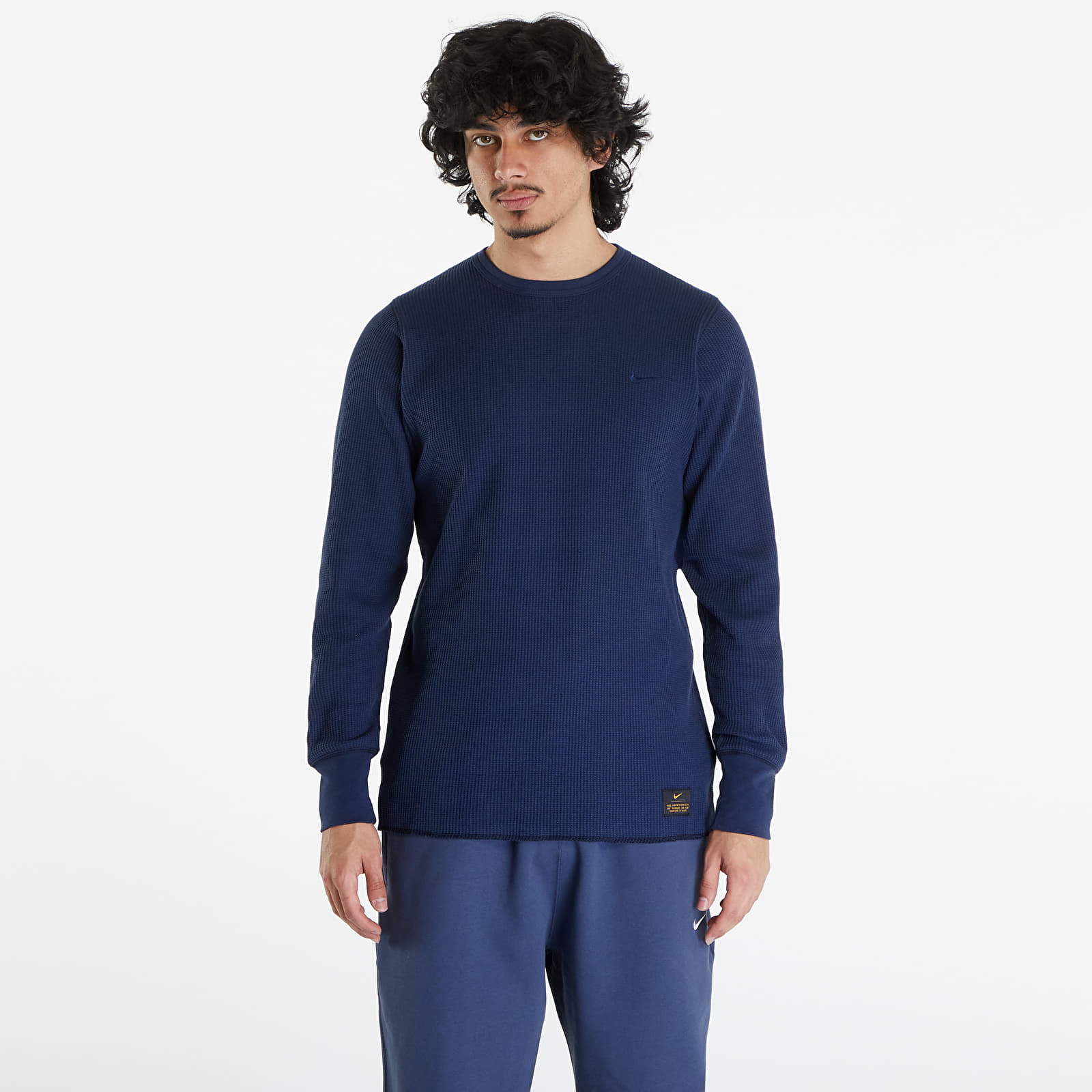 Majice Nike Life Men's Long-Sleeve Heavyweight Waffle Top Obsidian/ Dark Obsidian/ Obsidian