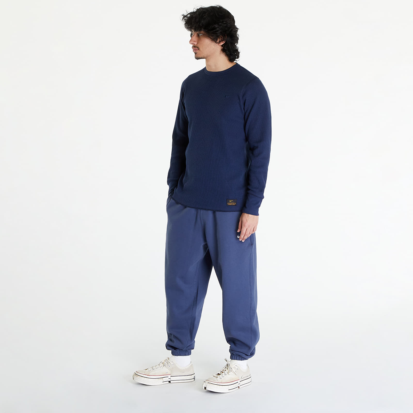 Majice Nike Life Men's Long-Sleeve Heavyweight Waffle Top Obsidian/ Dark Obsidian/ Obsidian
