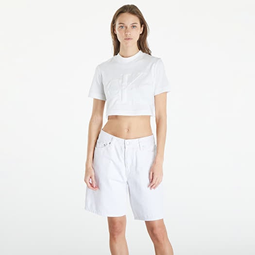 Majica Calvin Klein Jeans Premium Monologo Cropped T-Shirt White