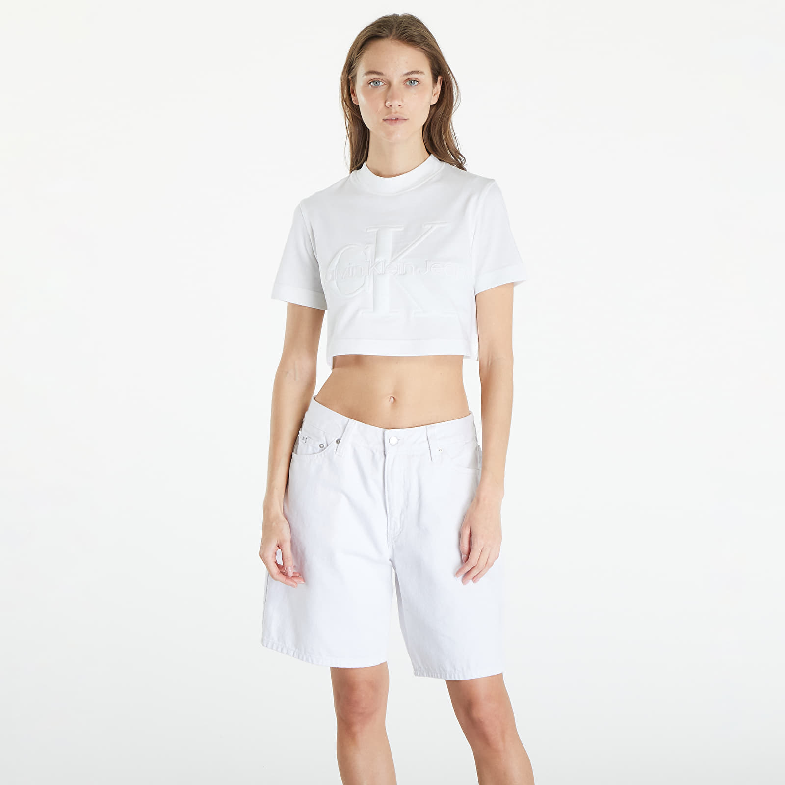 Koszulki Calvin Klein Jeans Premium Monologo Cropped T-Shirt White