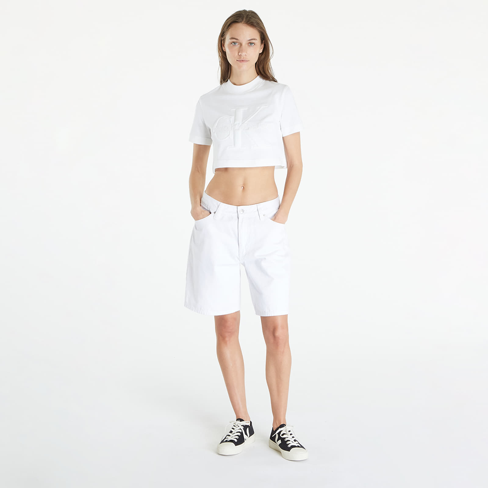 Koszulki Calvin Klein Jeans Premium Monologo Cropped T-Shirt White