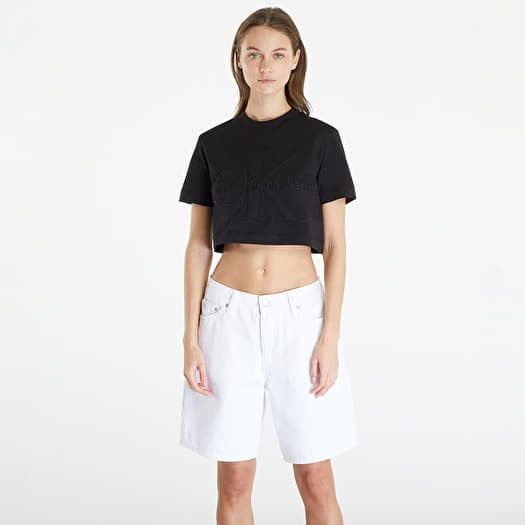 Majica Calvin Klein Jeans Premium Monologo Cropped T-Shirt Black