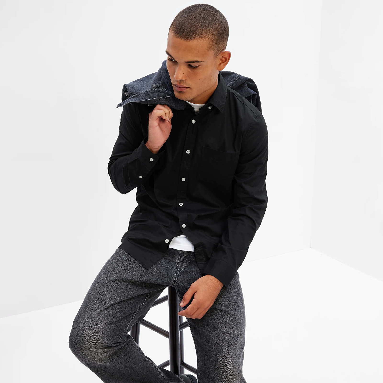 Shirt GAP Longsleeve Slim-Fit Stretch Poplin Shirt Black 4 S