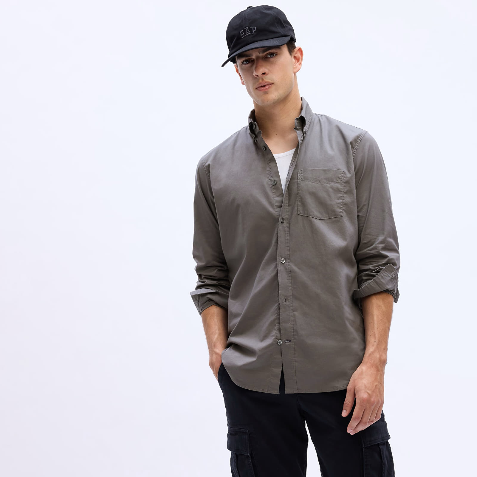 Overhemden GAP Standard Stretch Poplin Shirt New Shadow