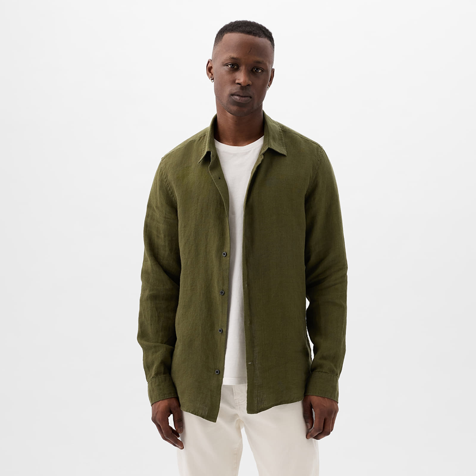 Jachetă GAP Longsleeve Linen Shirt Army Jacket Green