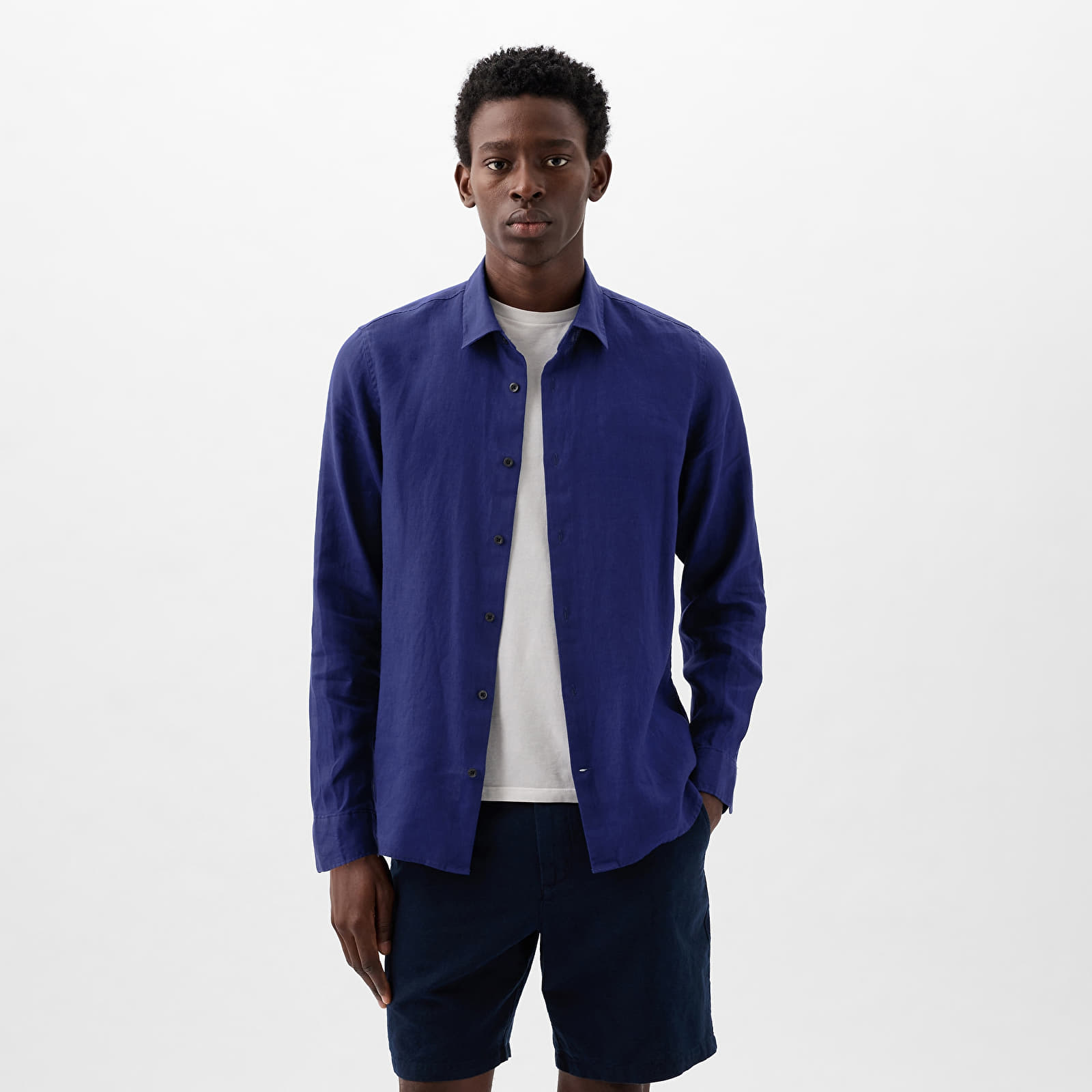 Košile GAP Longsleeve Linen Shirt Deep Cobalt