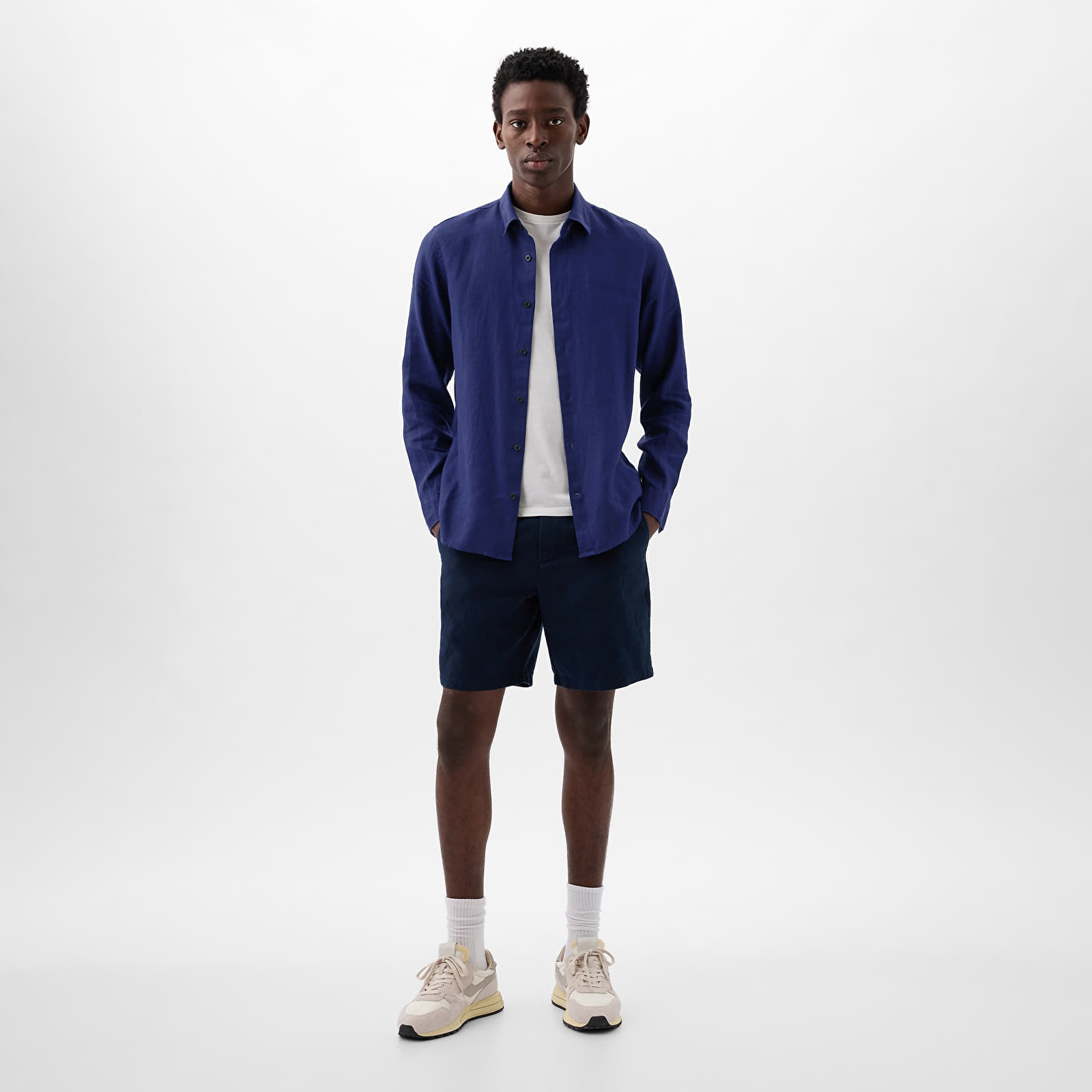 Košile GAP Longsleeve Linen Shirt Deep Cobalt