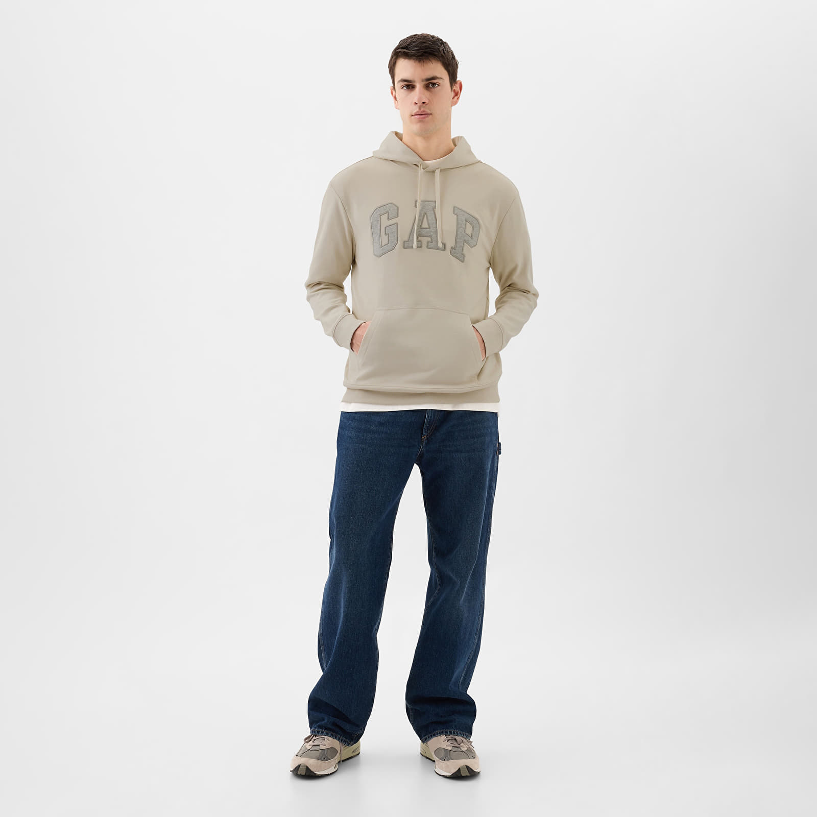 Pulóverek GAP French Terry Pullover Logo Hoodie Unbleached White