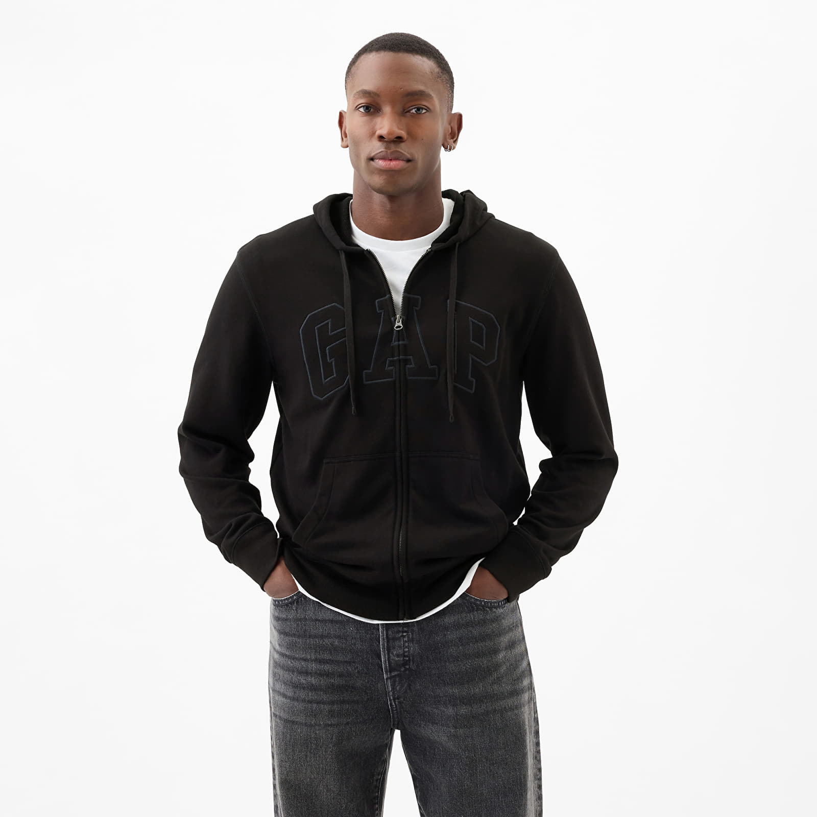 Hanorace GAP French Terry Fullzip Logo Hoodie True Black