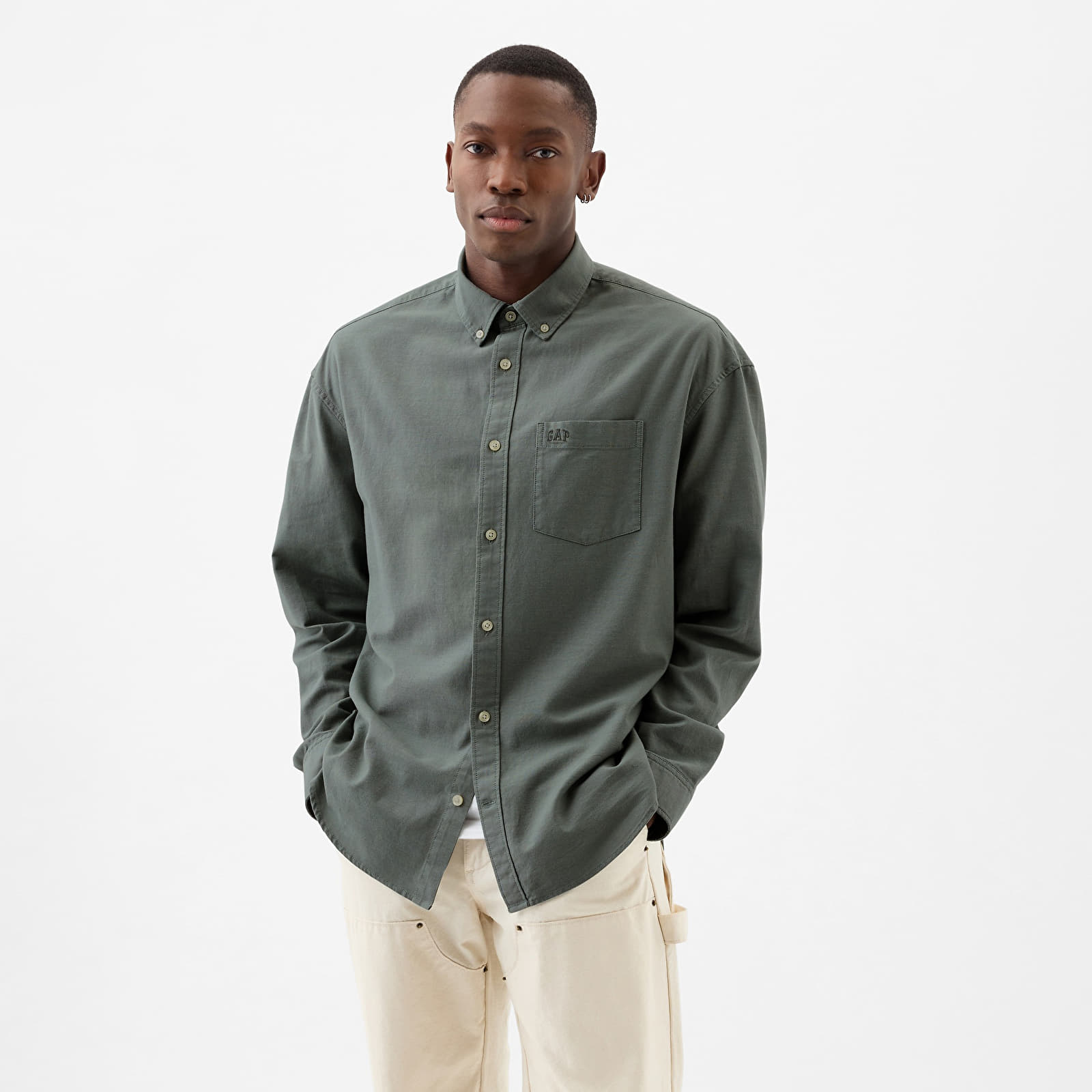 Hemden GAP Longsleeve Standard-Fit Oxford Logo Shirt Laurel Wreath Green 17-6