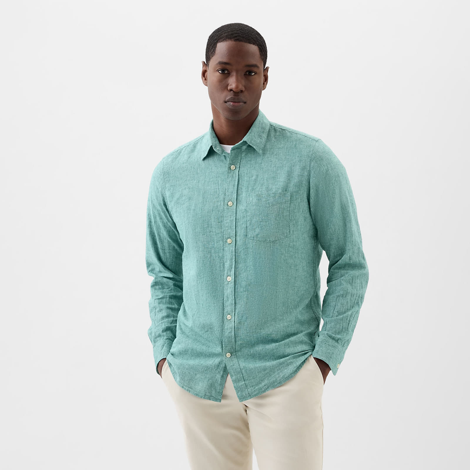 Koszule GAP Longsleeve Standard-Fit Linen Shirt Jade Stone