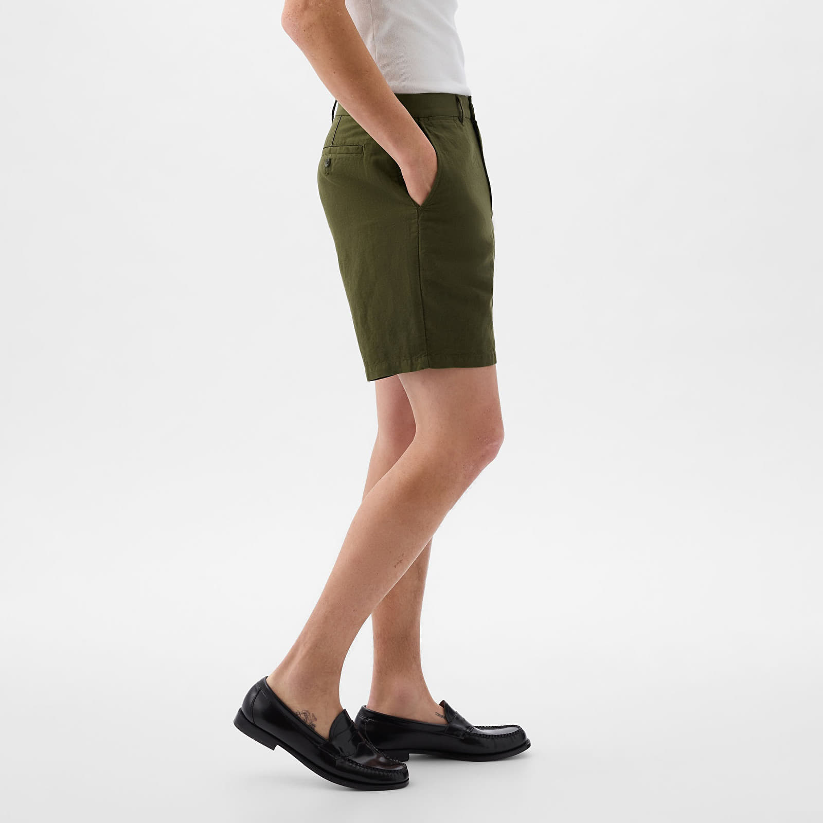 Calções GAP Linen Fixed Waist Short Army Jacket Green