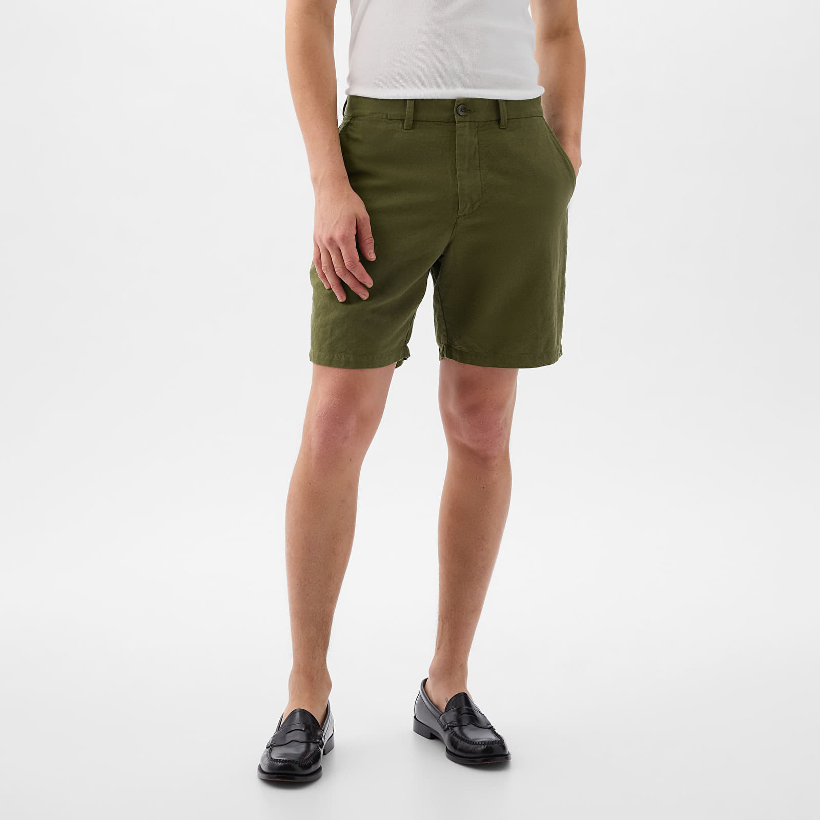 Calções GAP Linen Fixed Waist Short Army Jacket Green