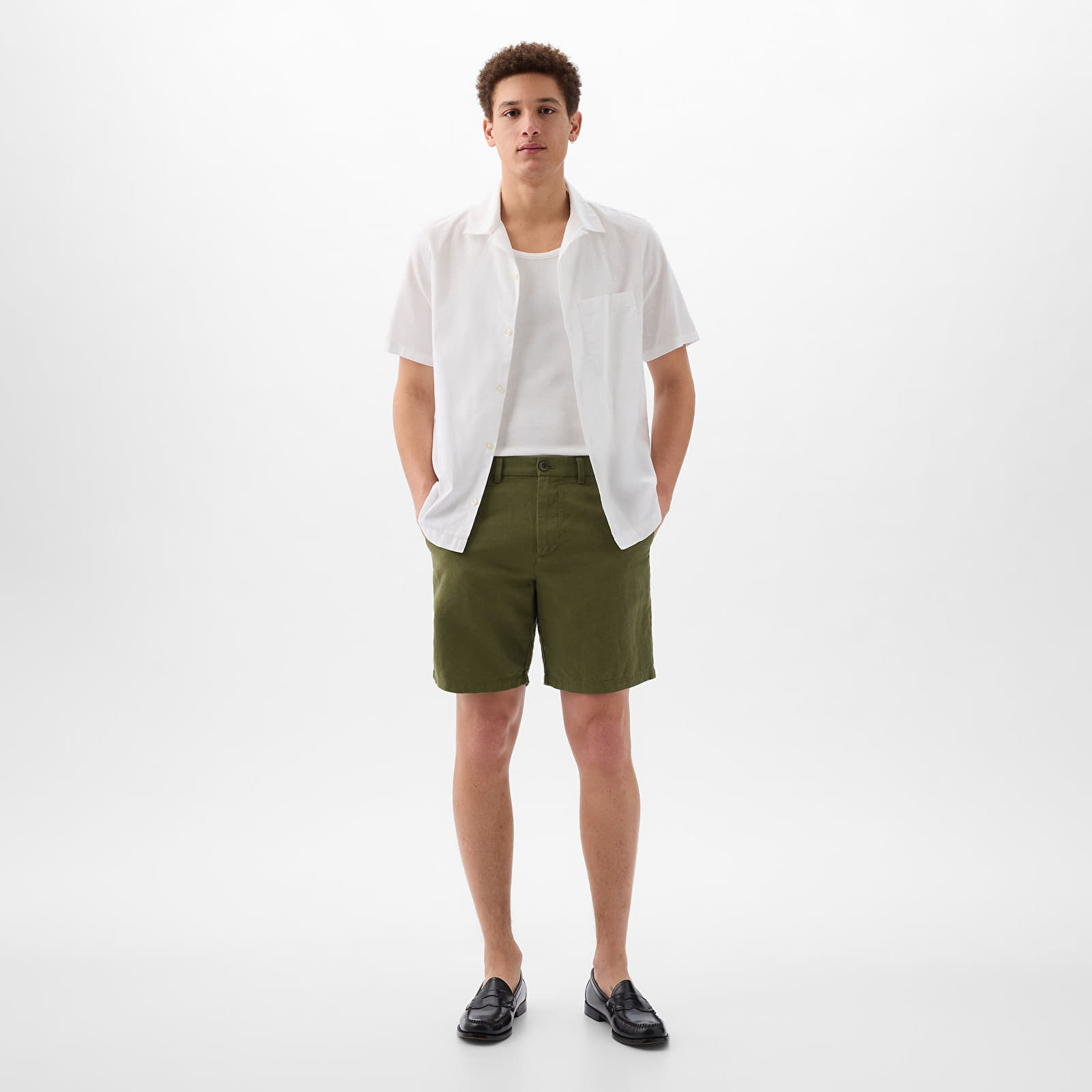 Calções GAP Linen Fixed Waist Short Army Jacket Green