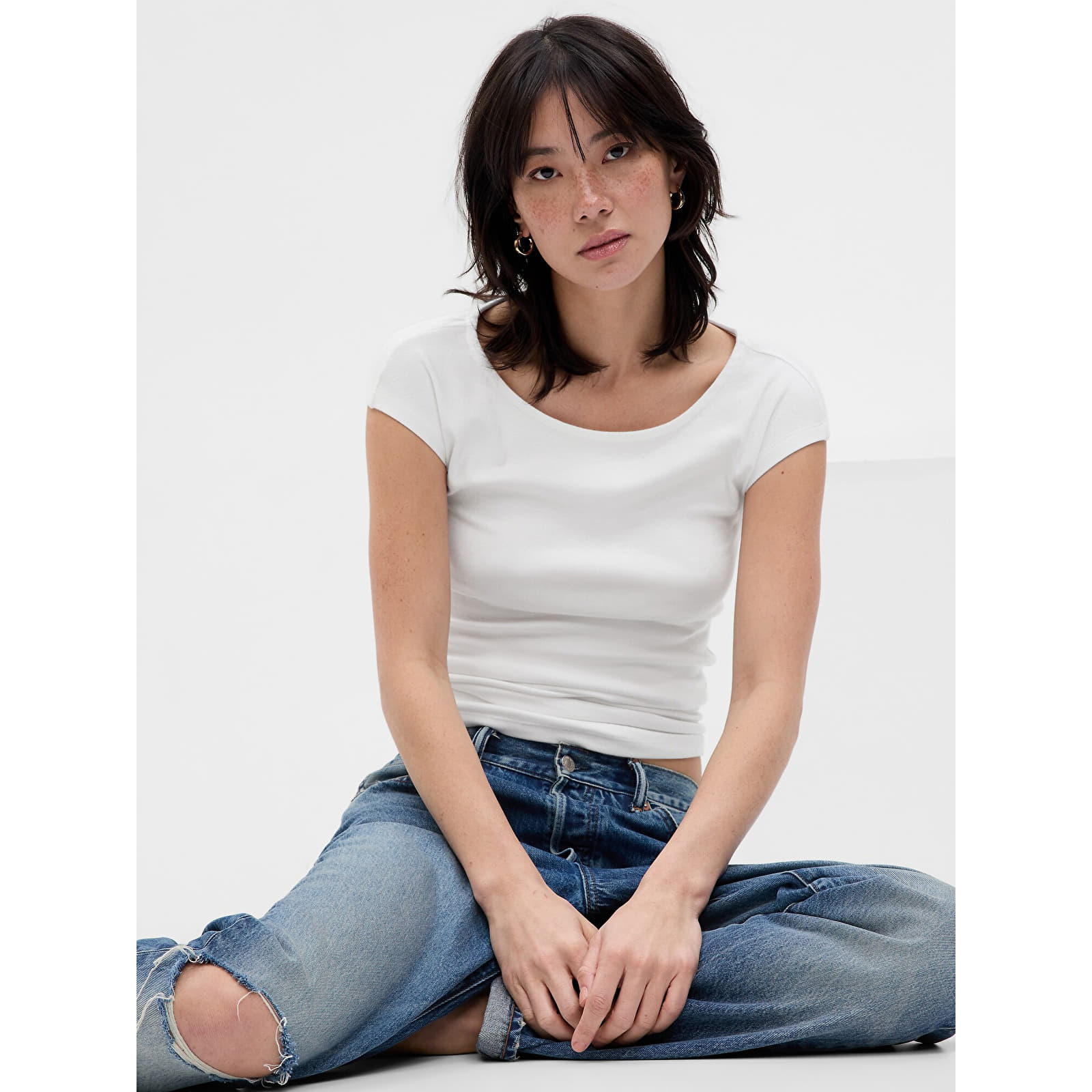 T-särgid GAP Shortsleeve Bateau Neck Modal Top Fresh White