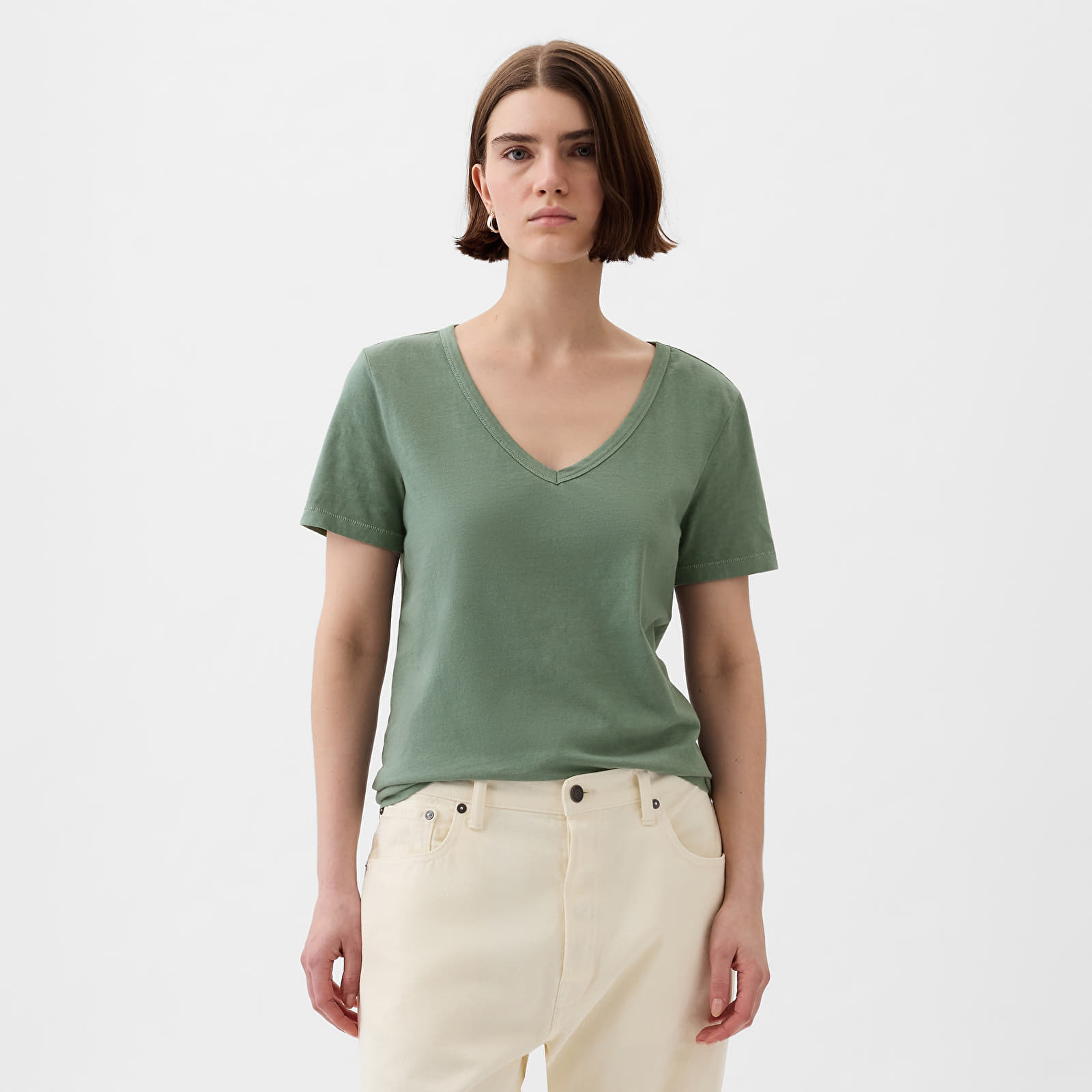 T-shirts GAP V-Neck Tee Laurel Wreath Green 17-6