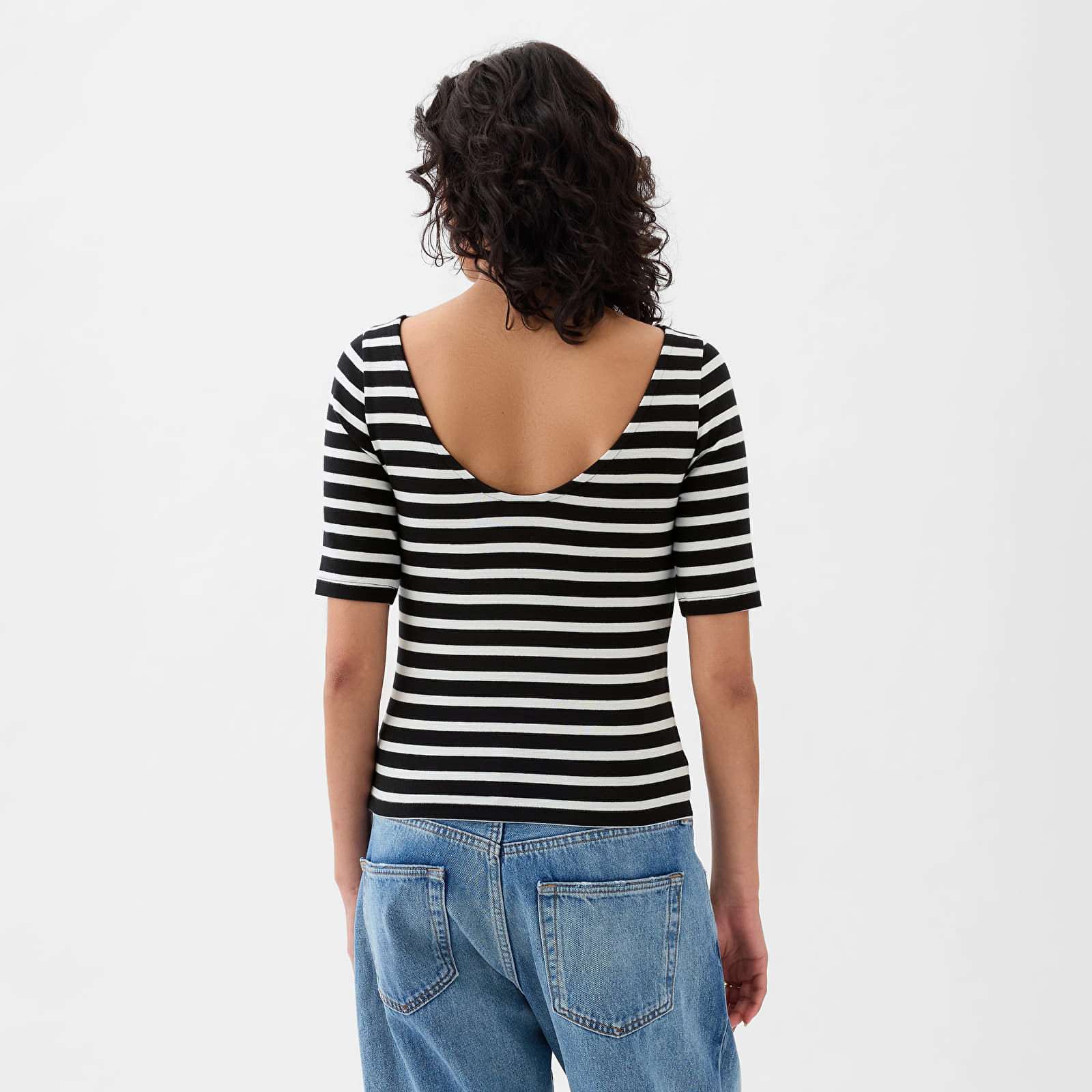 Tops GAP Elbow Sleeve Modal Ballet Back Top Black White Stripe