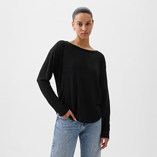 Tops GAP Longsleeve Linen Blend Boatneck Top Black | Queens