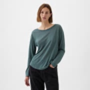 GAP Longsleeve Linen Blend Boatneck Top Laurel Wreath Green 17-6