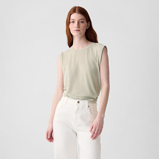 Top GAP Sleeveless Linen Blend Shell Top Regular Grey
