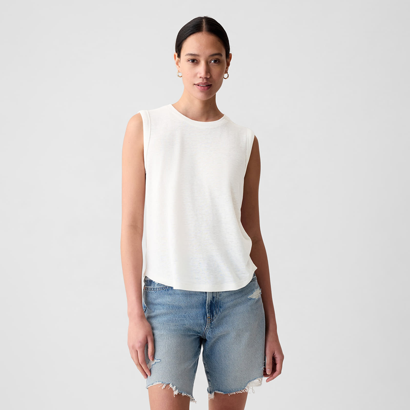 Топове GAP Sleeveless Linen Blend Shell Top Optic White