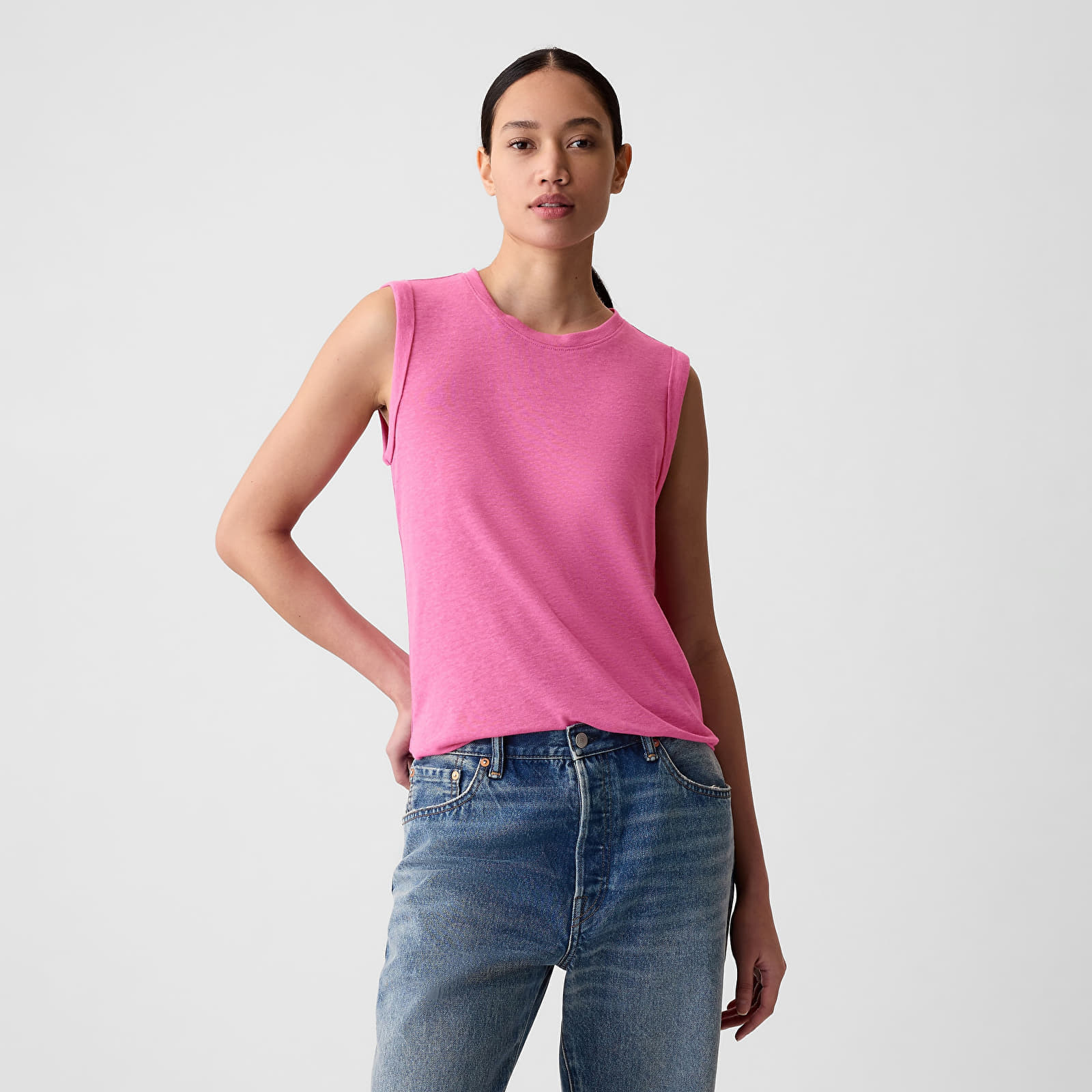 GAP Sleeveless Linen Blend Shell Top Standout Pink