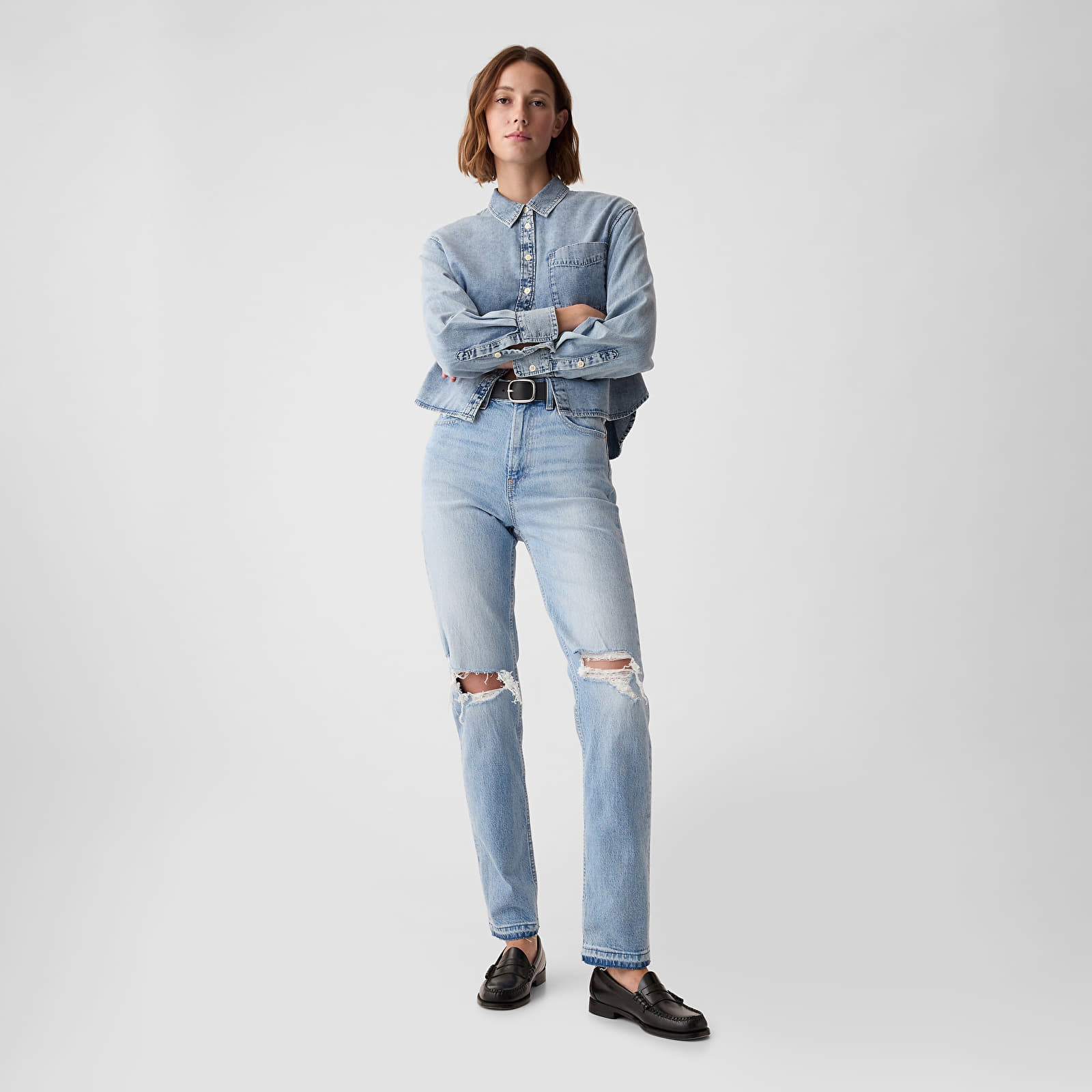 Broek GAP Denim Pants Straight - High Rise Medium Vintage Destroy
