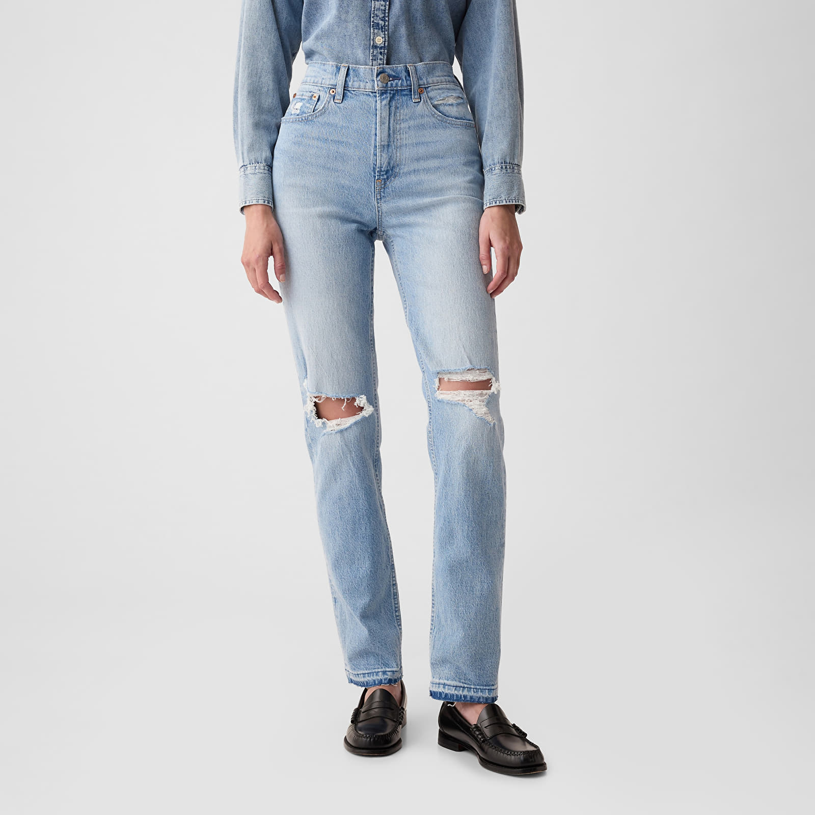 Broek GAP Denim Pants Straight - High Rise Medium Vintage Destroy