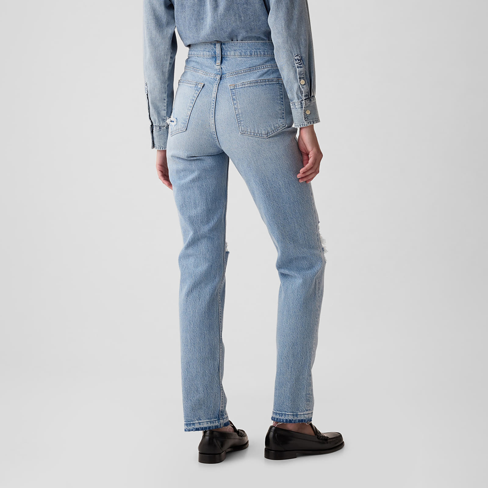 Broek GAP Denim Pants Straight - High Rise Medium Vintage Destroy